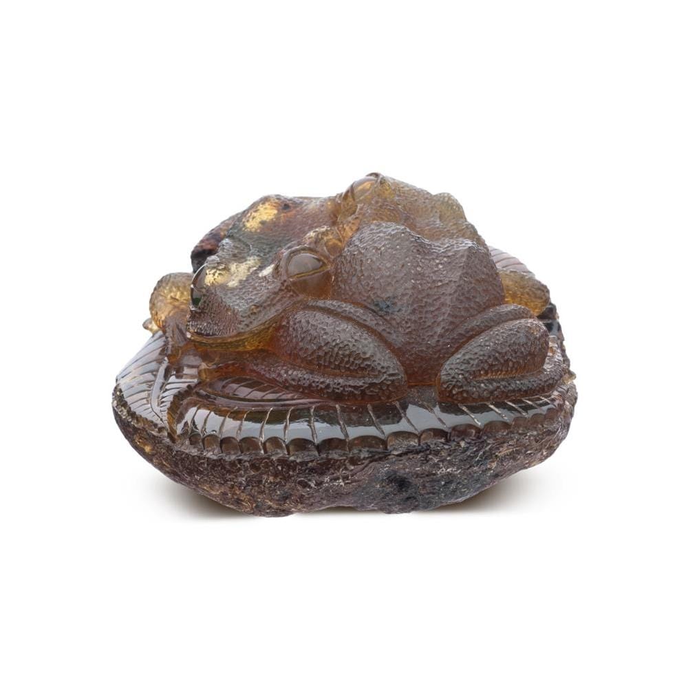 Kalifano Amber AMB3900.008 - Hand Carved Samora Amber Twin Frog - Mexico AMB3900.008