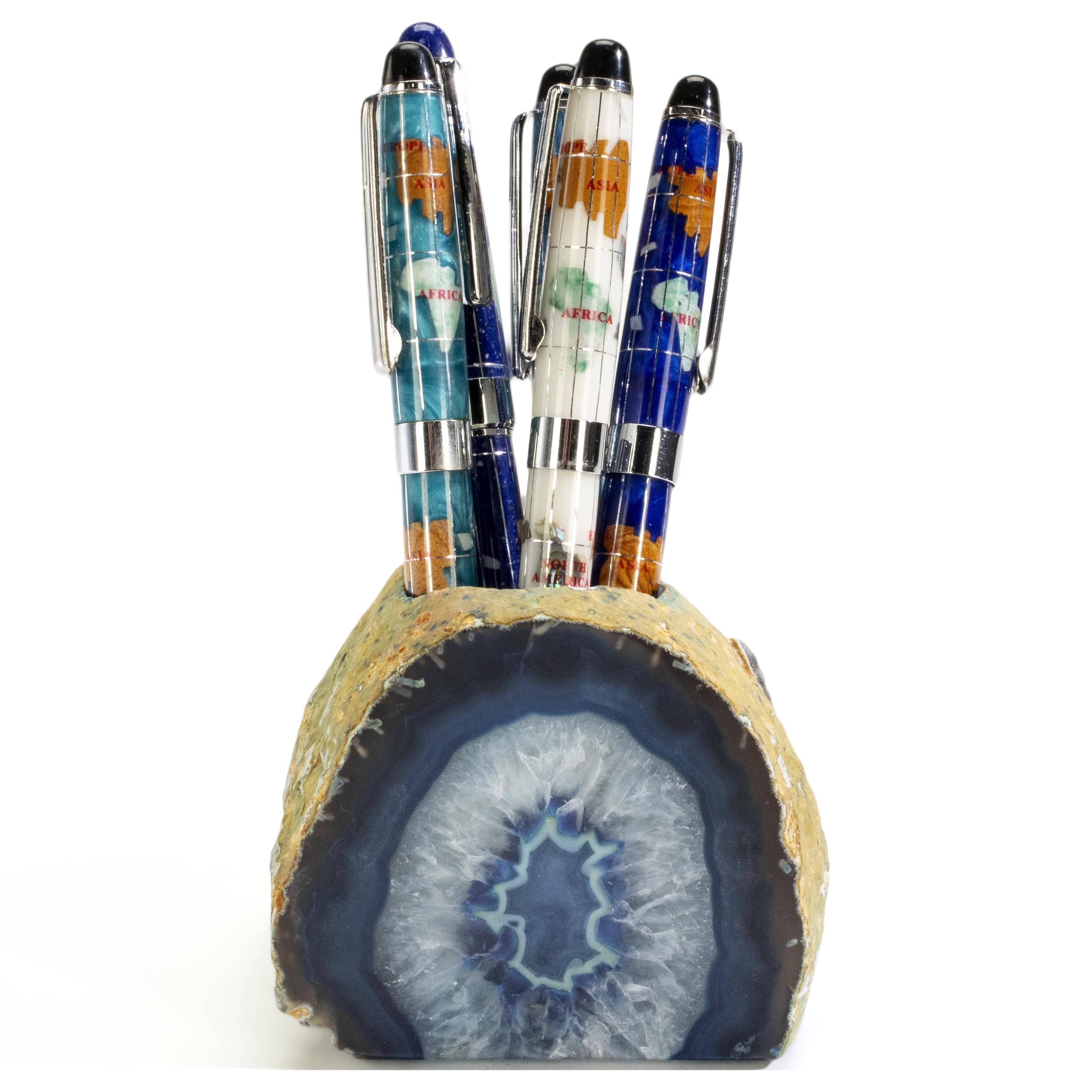 Kalifano Candle Holders Blue Agate Candle and Pen Holder GCH-BA