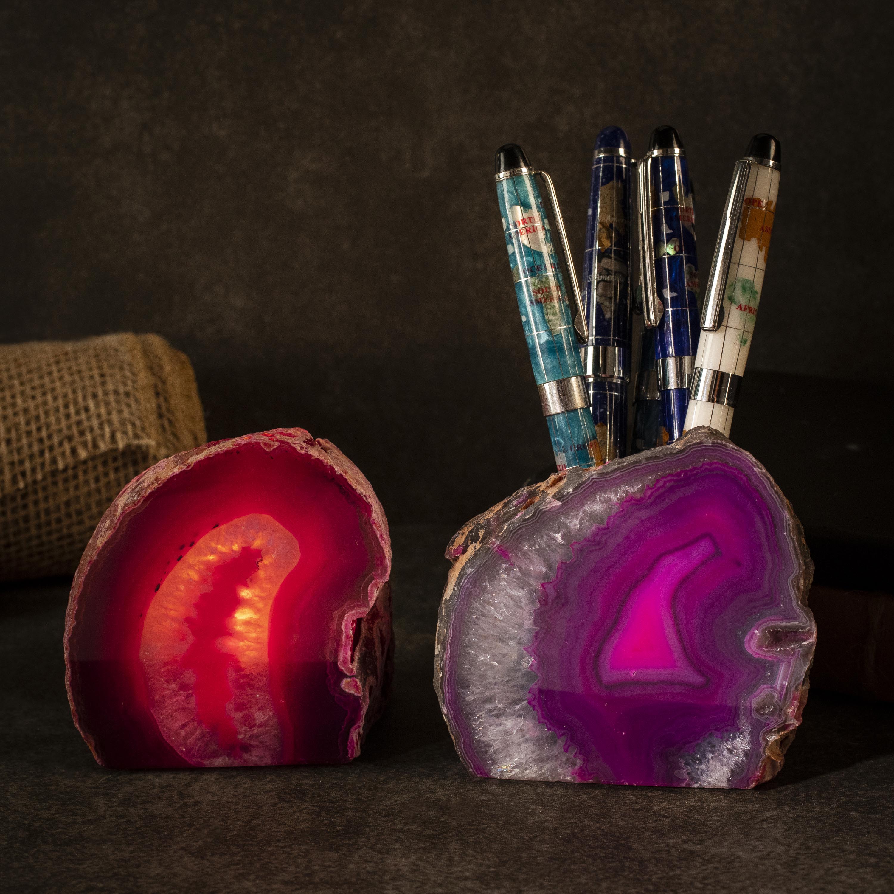 Kalifano Candle Holders Pink Agate Candle and Pen Holder GCH-PKA