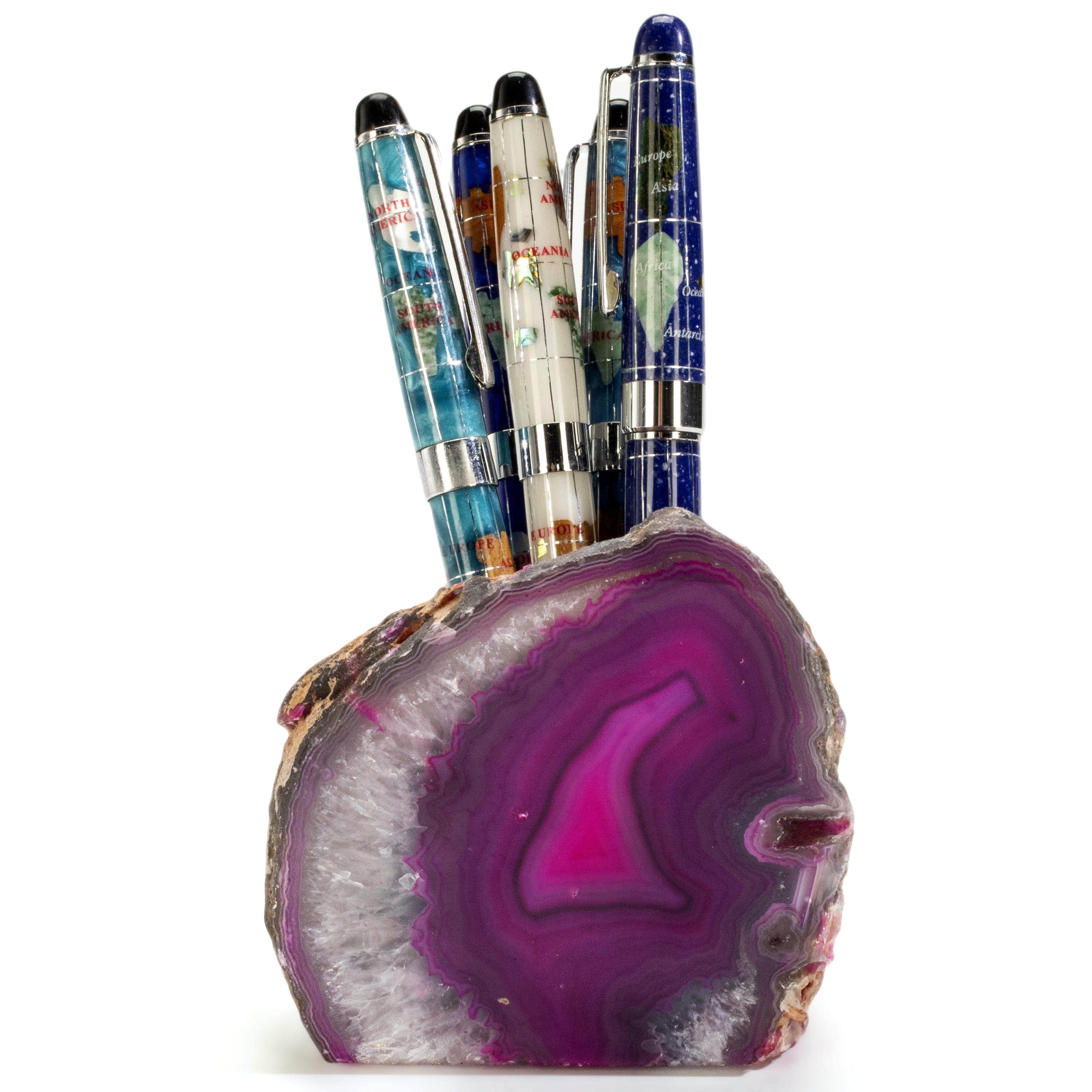 Kalifano Candle Holders Pink Agate Candle and Pen Holder GCH-PKA