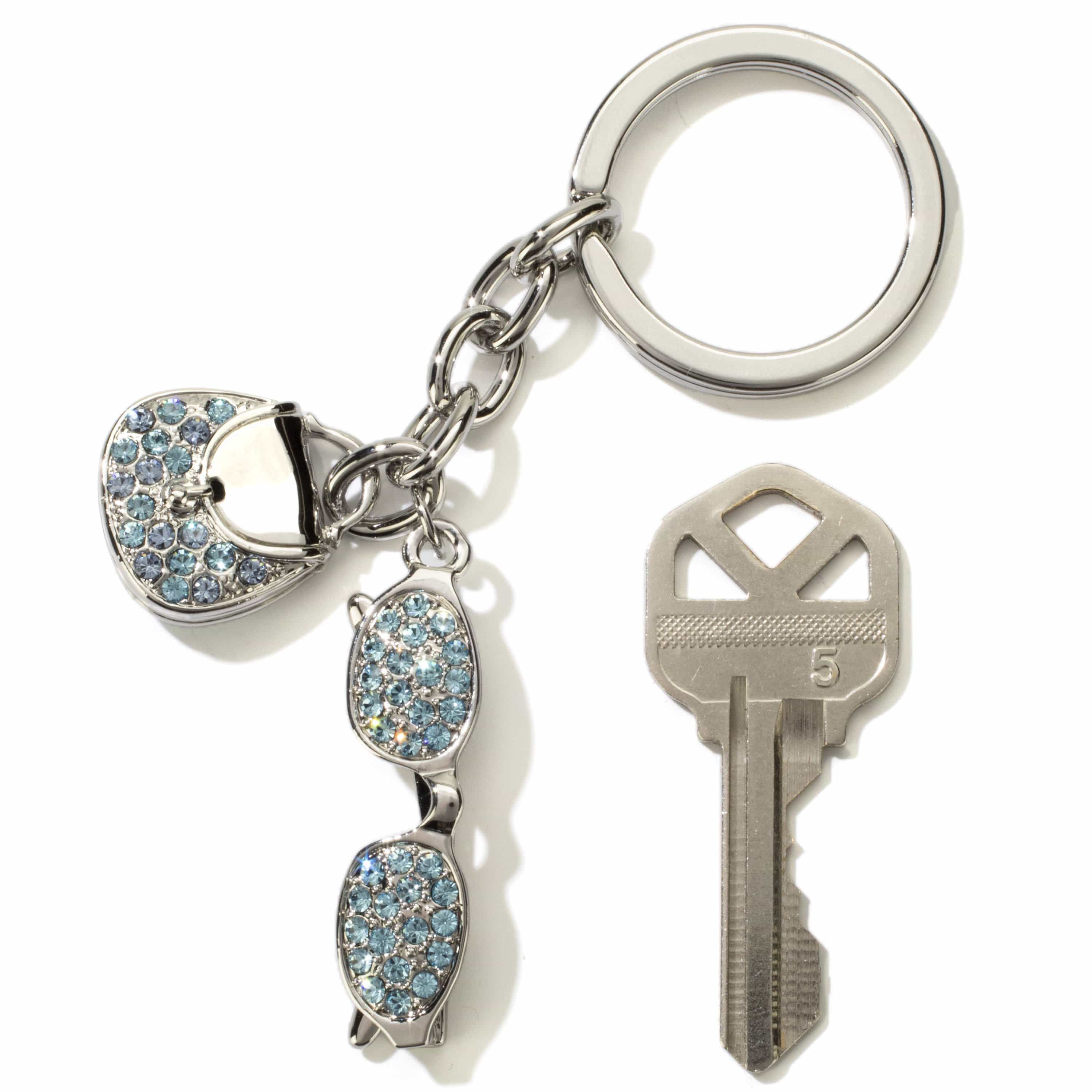 Kalifano Crystal Keychains Blue Glasses & Purse Keychain made with Swarovski Crystals SKC-033