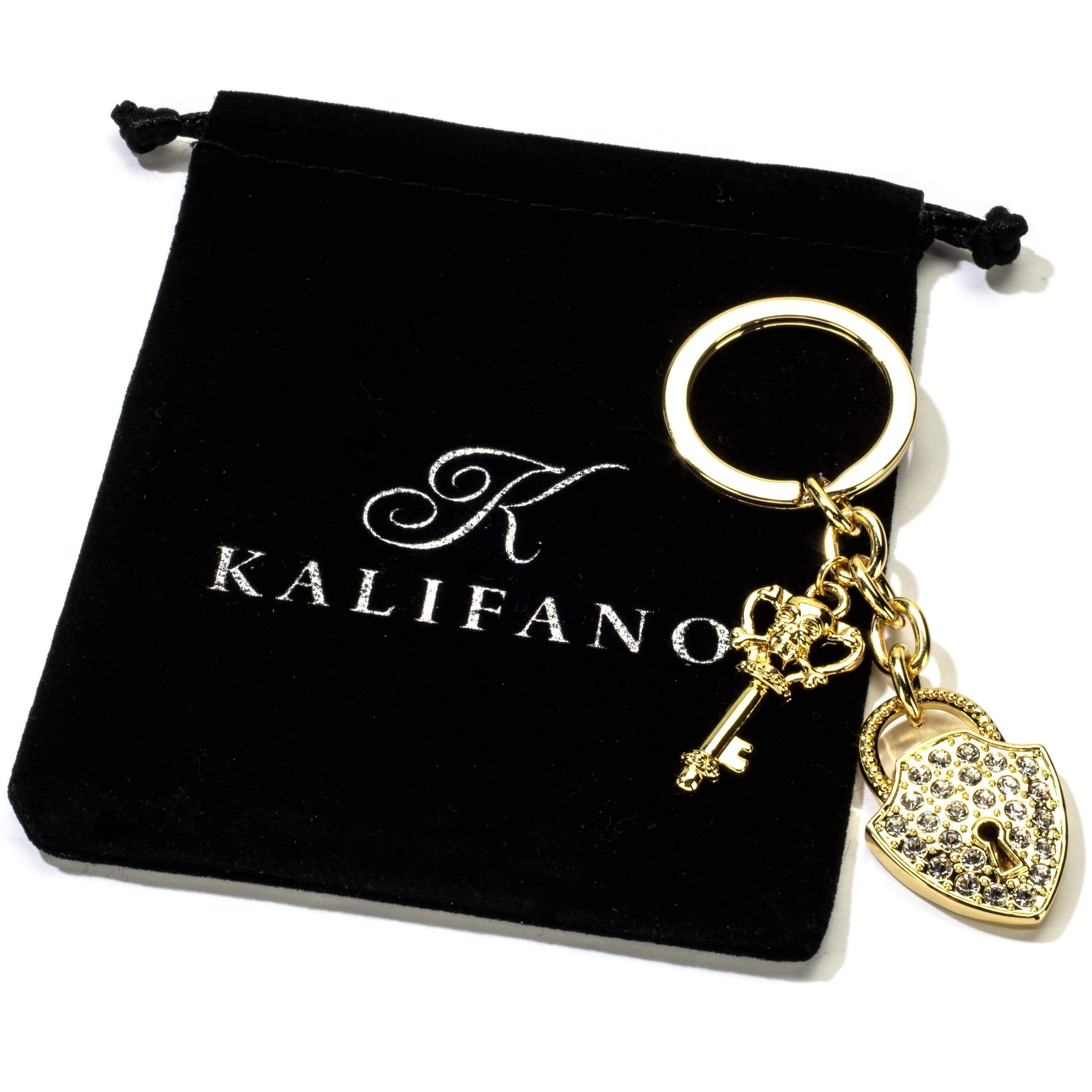 Kalifano Crystal Keychains Gold Key & Lock Keychain made with Swarovski Crystals SKC-164