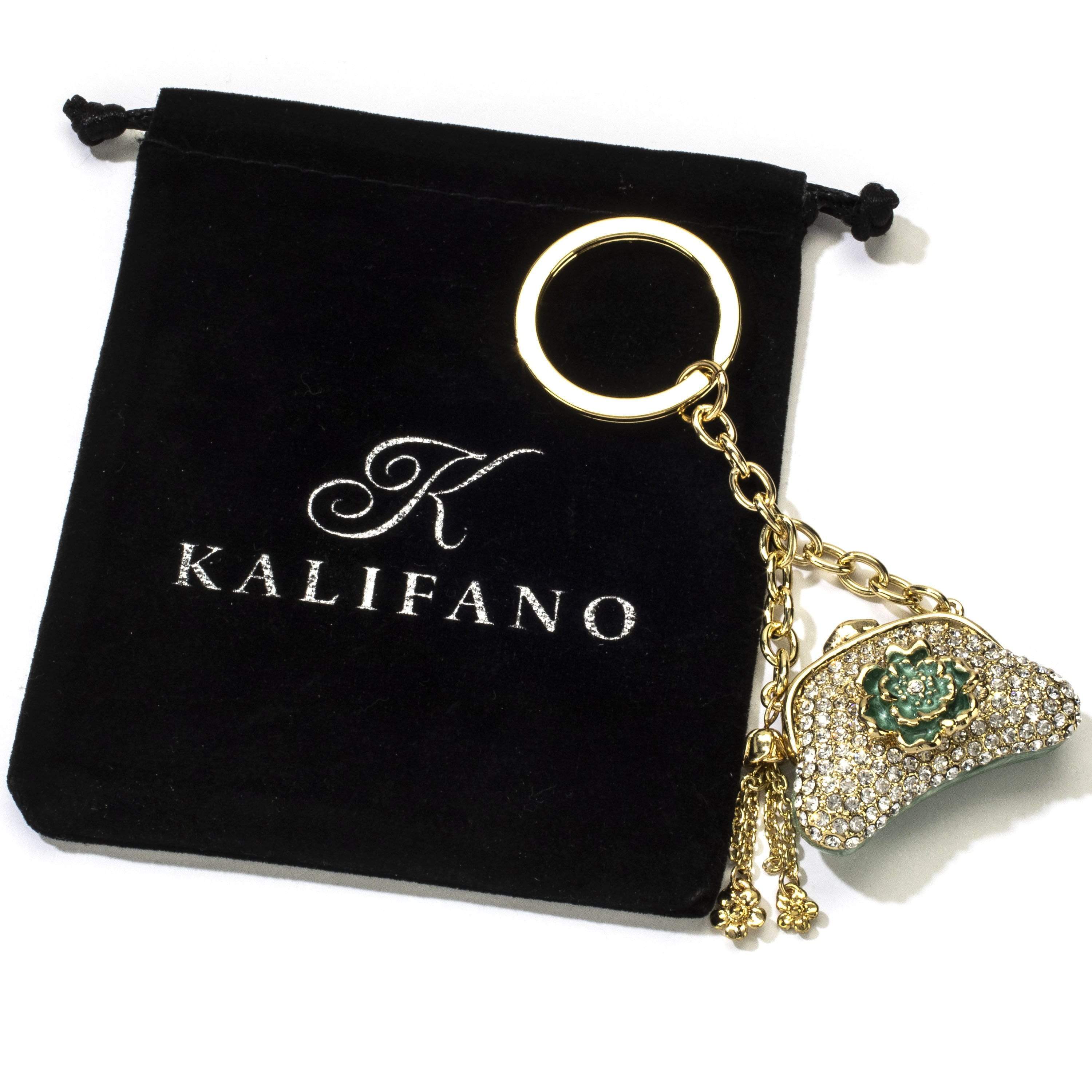 Kalifano Crystal Keychains Gold Purse Keychain made with Swarovski Crystals SKC-074