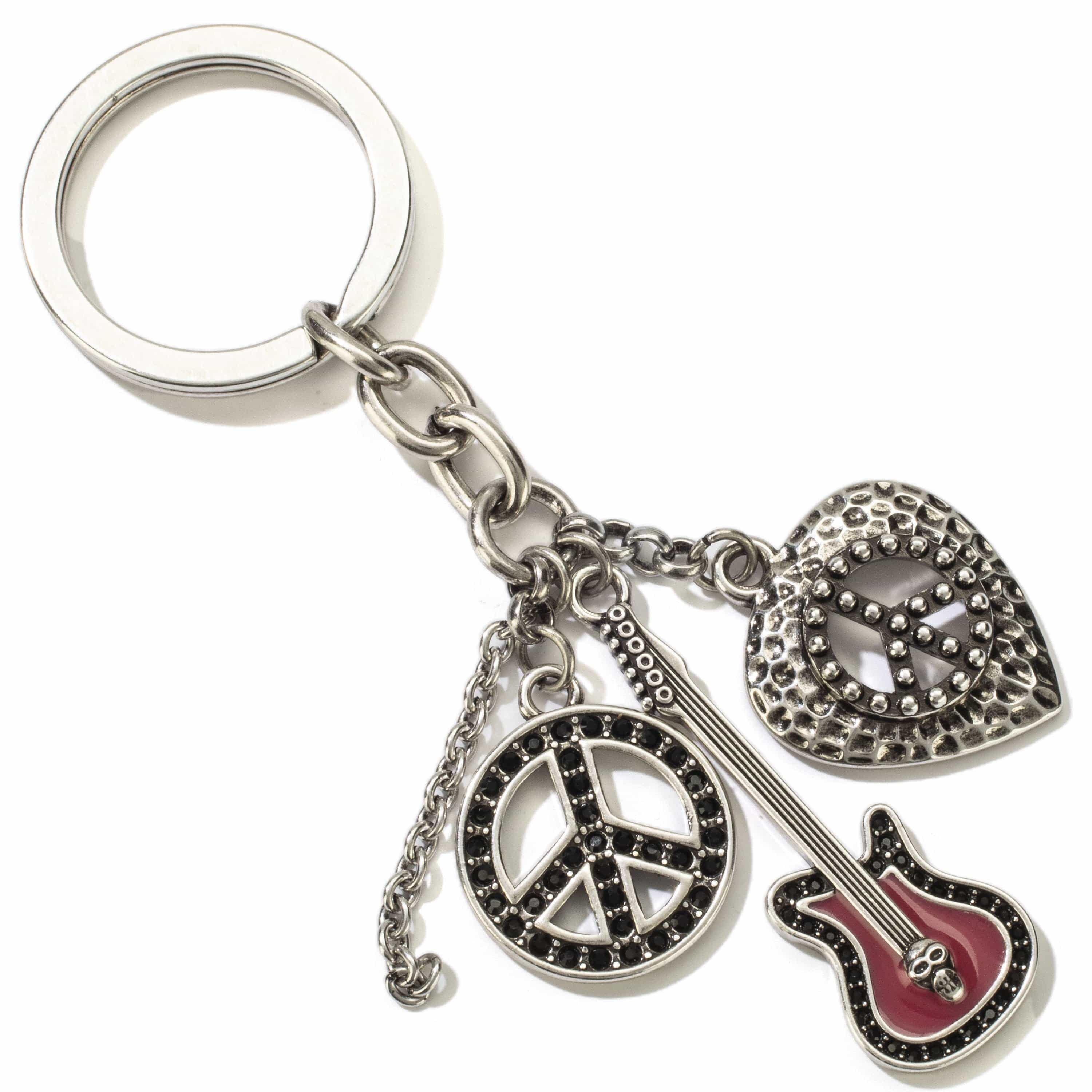 Kalifano Crystal Keychains Guitar and Peace Sign Keychain Made with Swarovski Crystals SKC-189