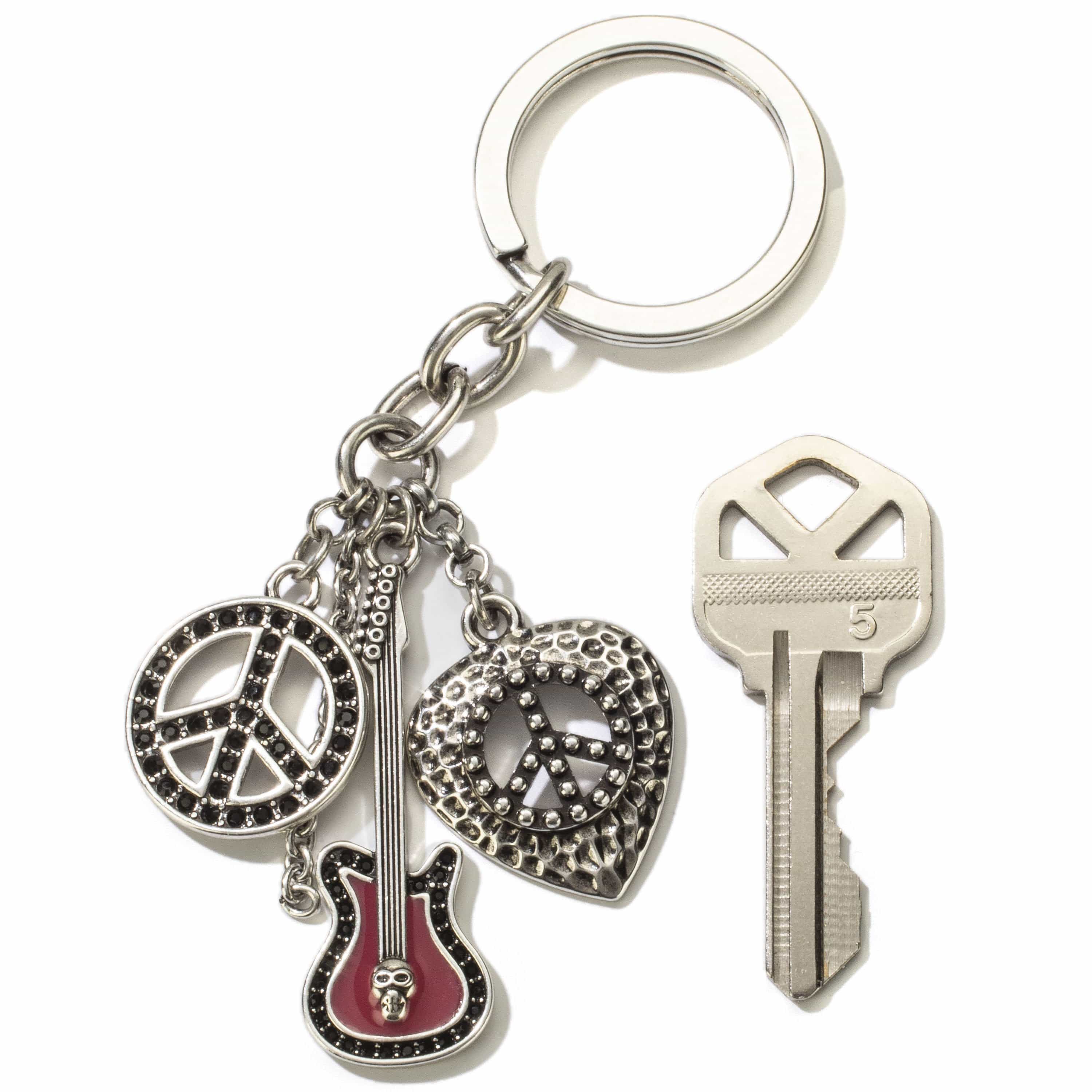 Kalifano Crystal Keychains Guitar and Peace Sign Keychain Made with Swarovski Crystals SKC-189