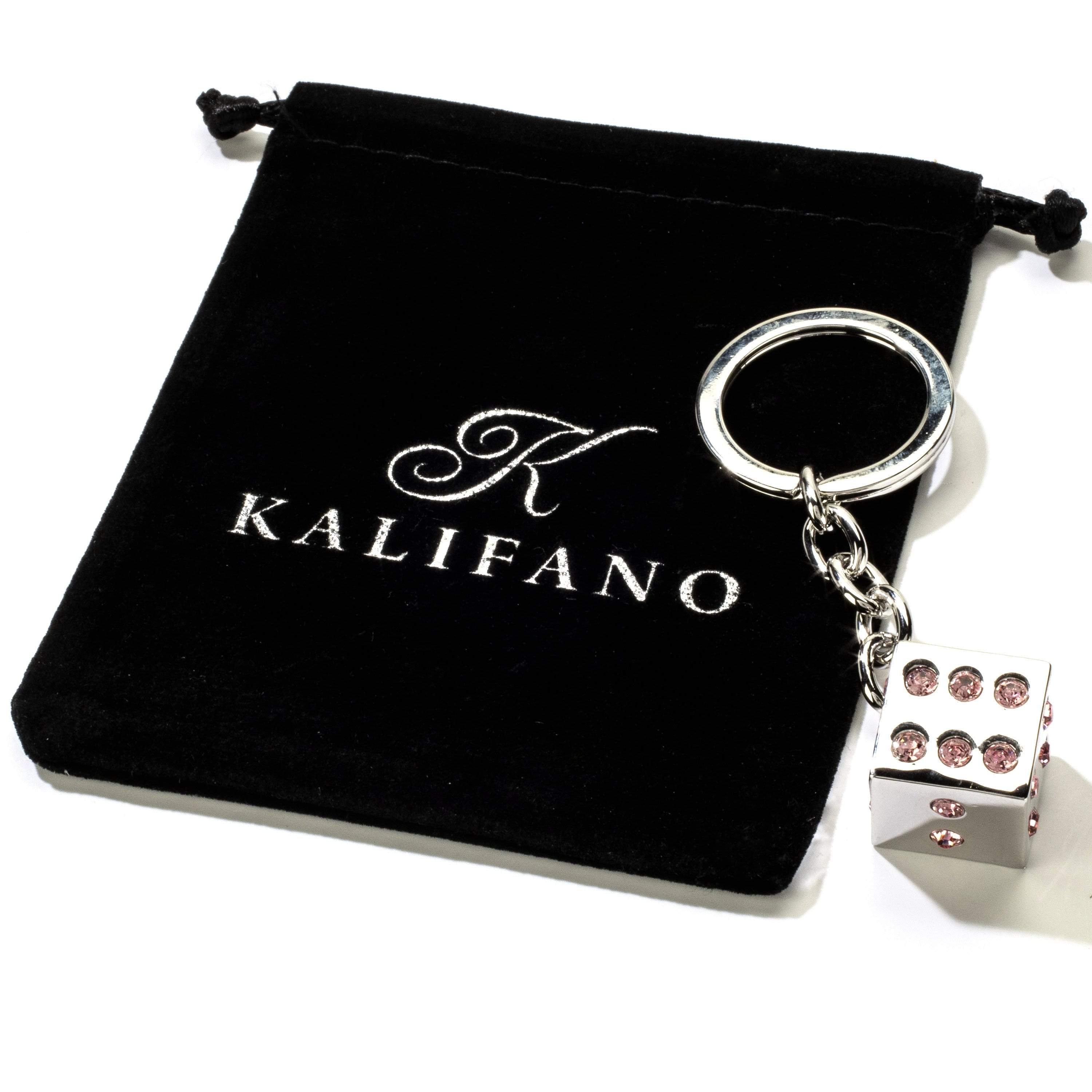 Kalifano Crystal Keychains Las Vegas Rose Dice Keychain made with Swarovski Crystals SKC-079