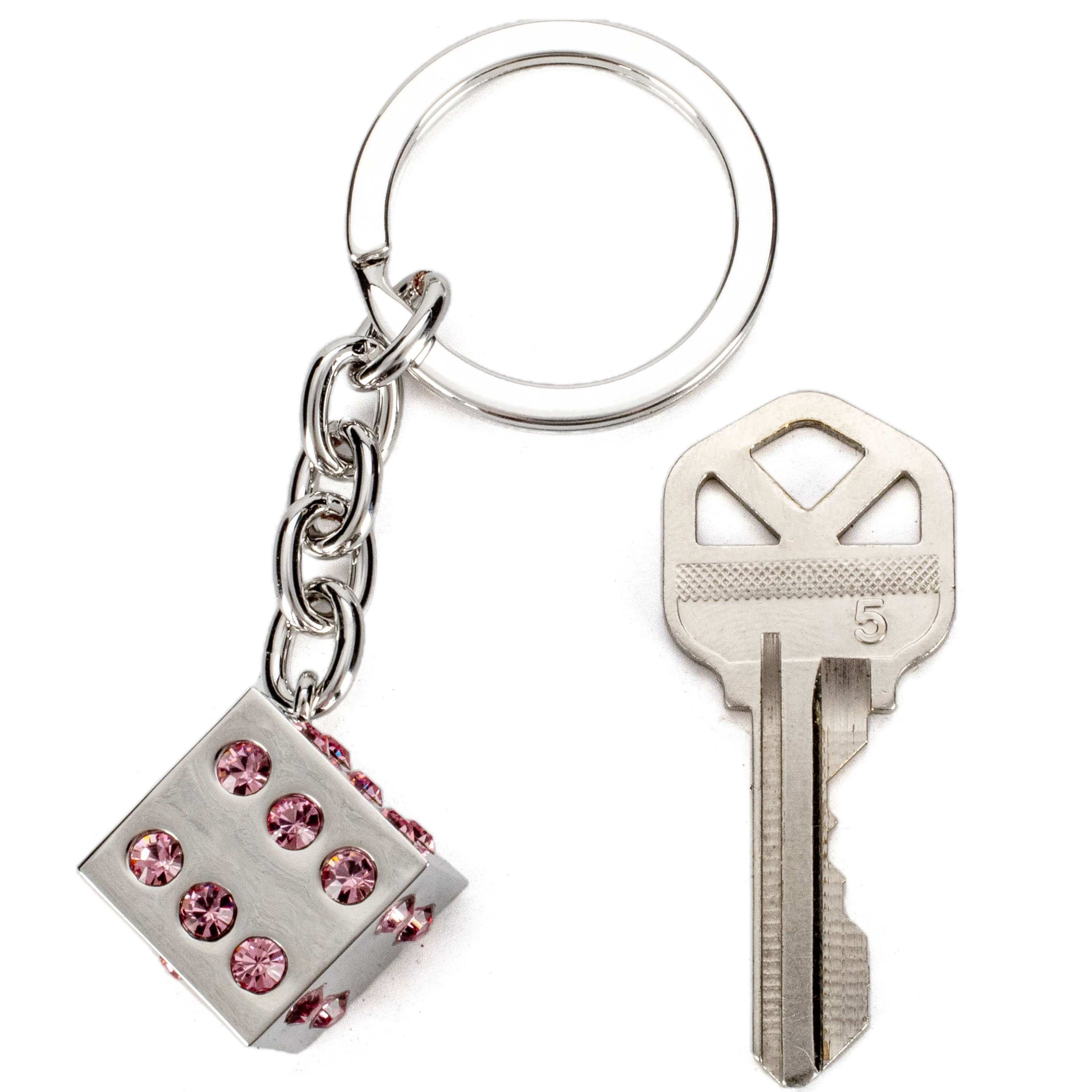 Kalifano Crystal Keychains Pink Dice Keychain made with Swarovski Crystals SKC-130