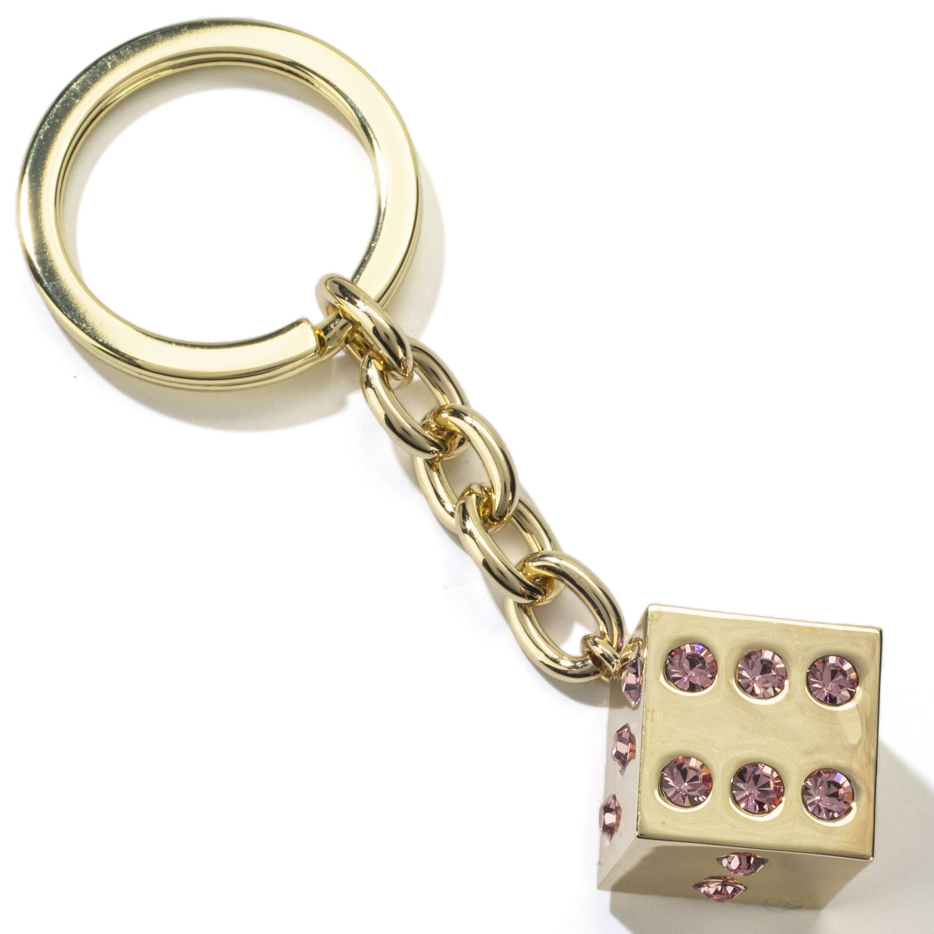 Kalifano Crystal Keychains Pink Dice with Gold Keychain made with Swarovski Crystals SKC-132