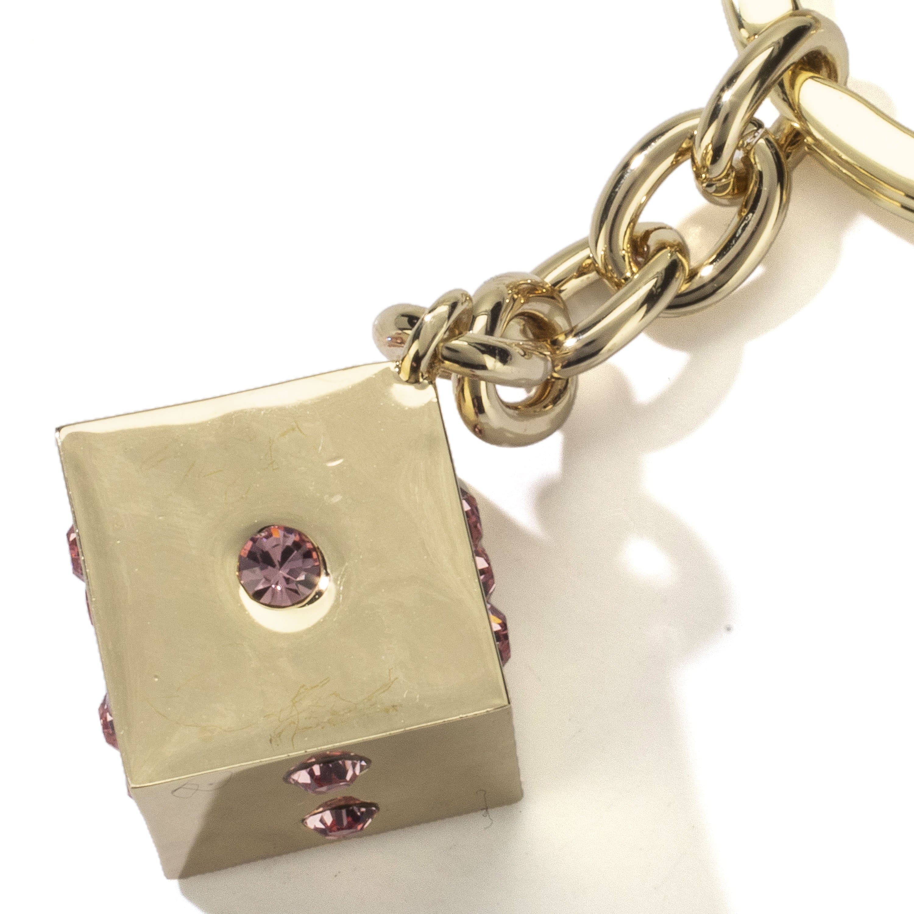 Kalifano Crystal Keychains Pink Dice with Gold Keychain made with Swarovski Crystals SKC-132
