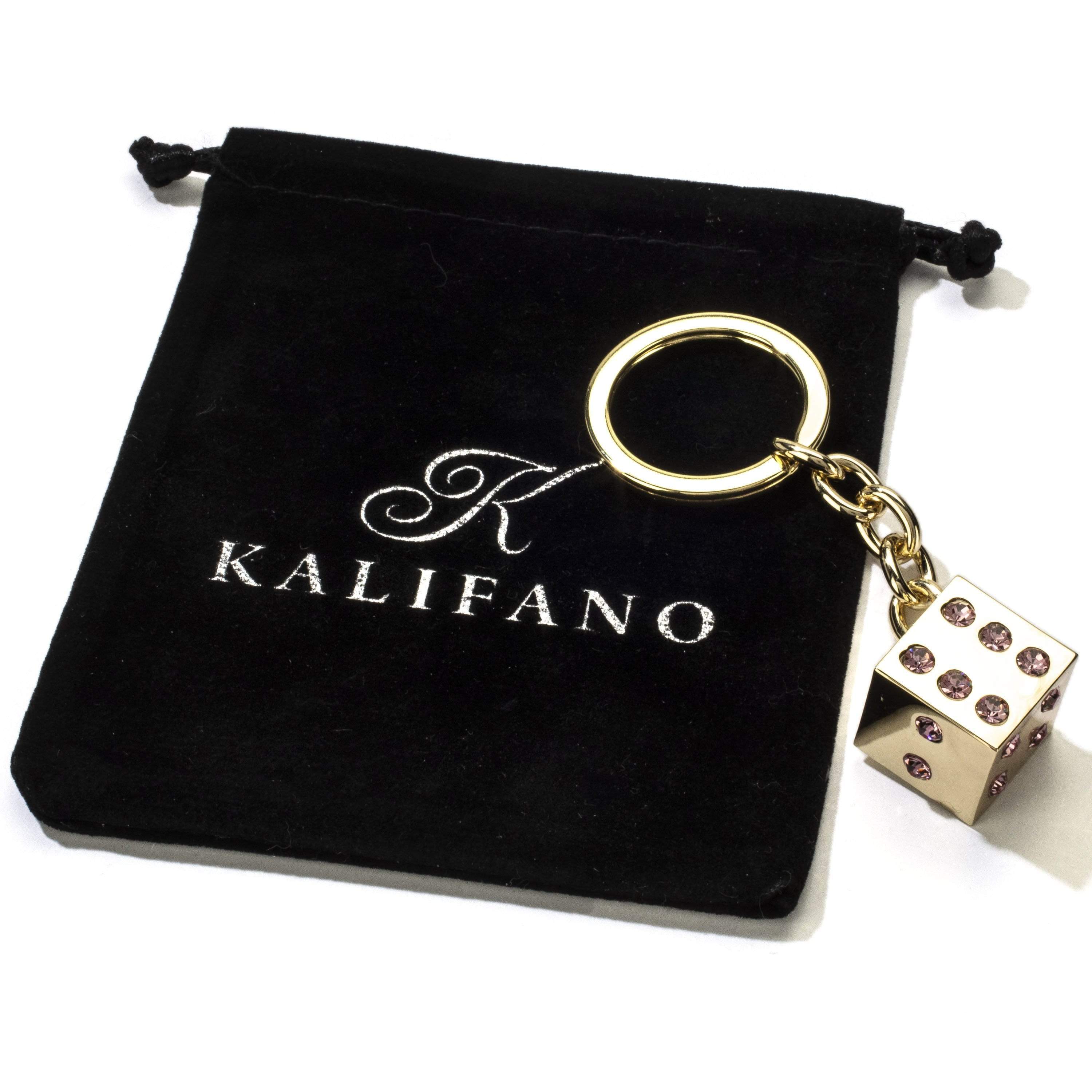 Kalifano Crystal Keychains Pink Dice with Gold Keychain made with Swarovski Crystals SKC-132