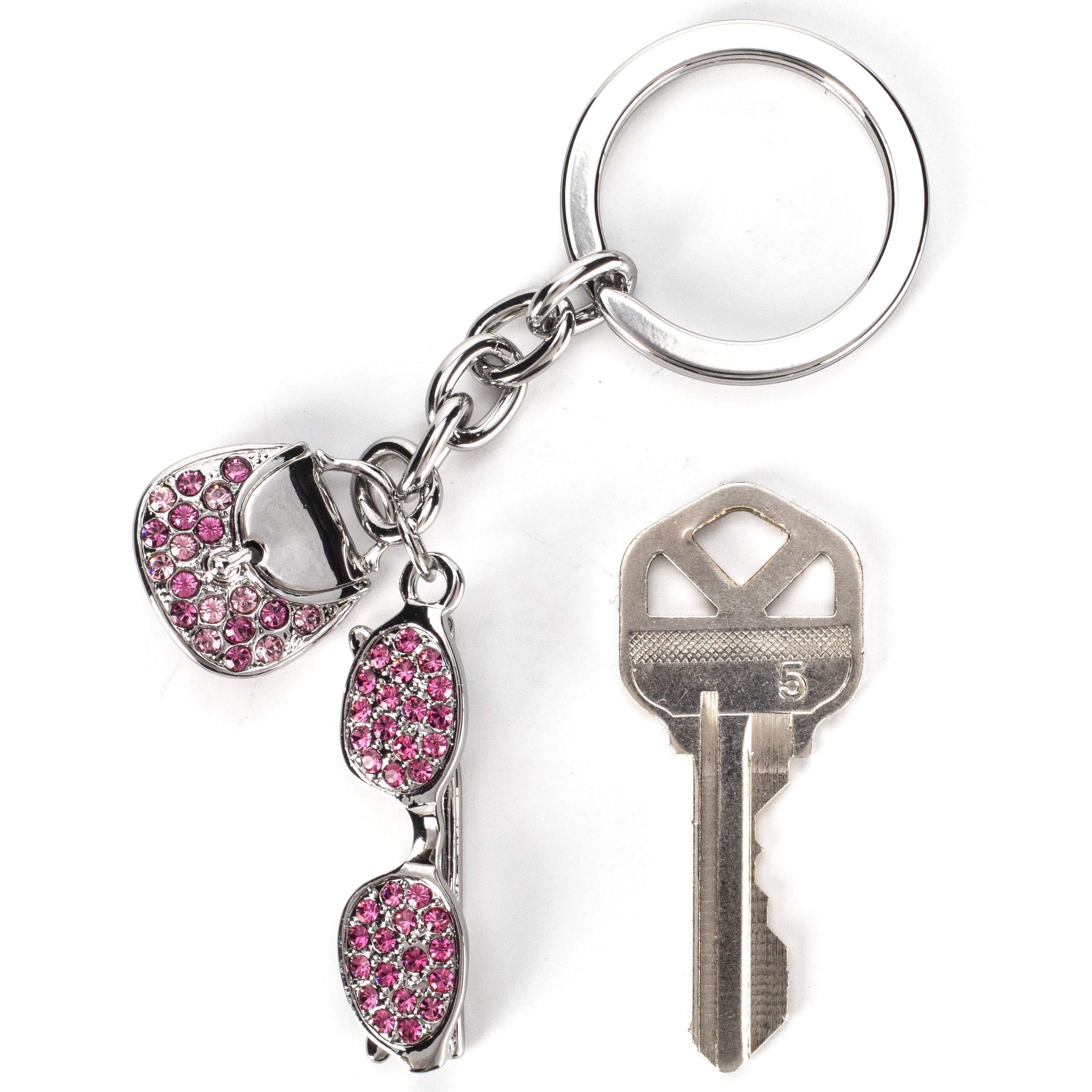Kalifano Crystal Keychains Pink Glasses & Purse Keychain made with Swarovski Crystals SKC-035