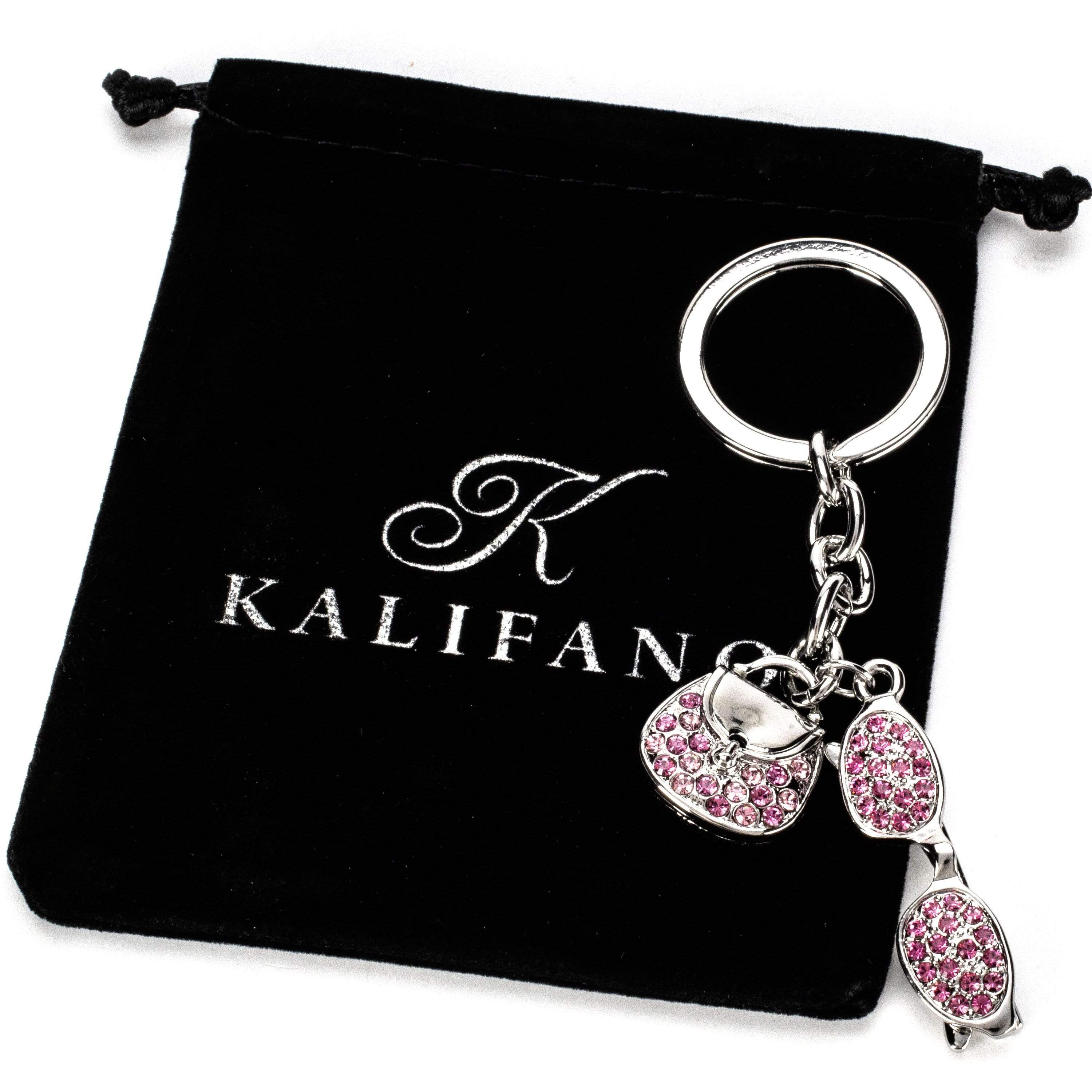 Kalifano Crystal Keychains Pink Glasses & Purse Keychain made with Swarovski Crystals SKC-035