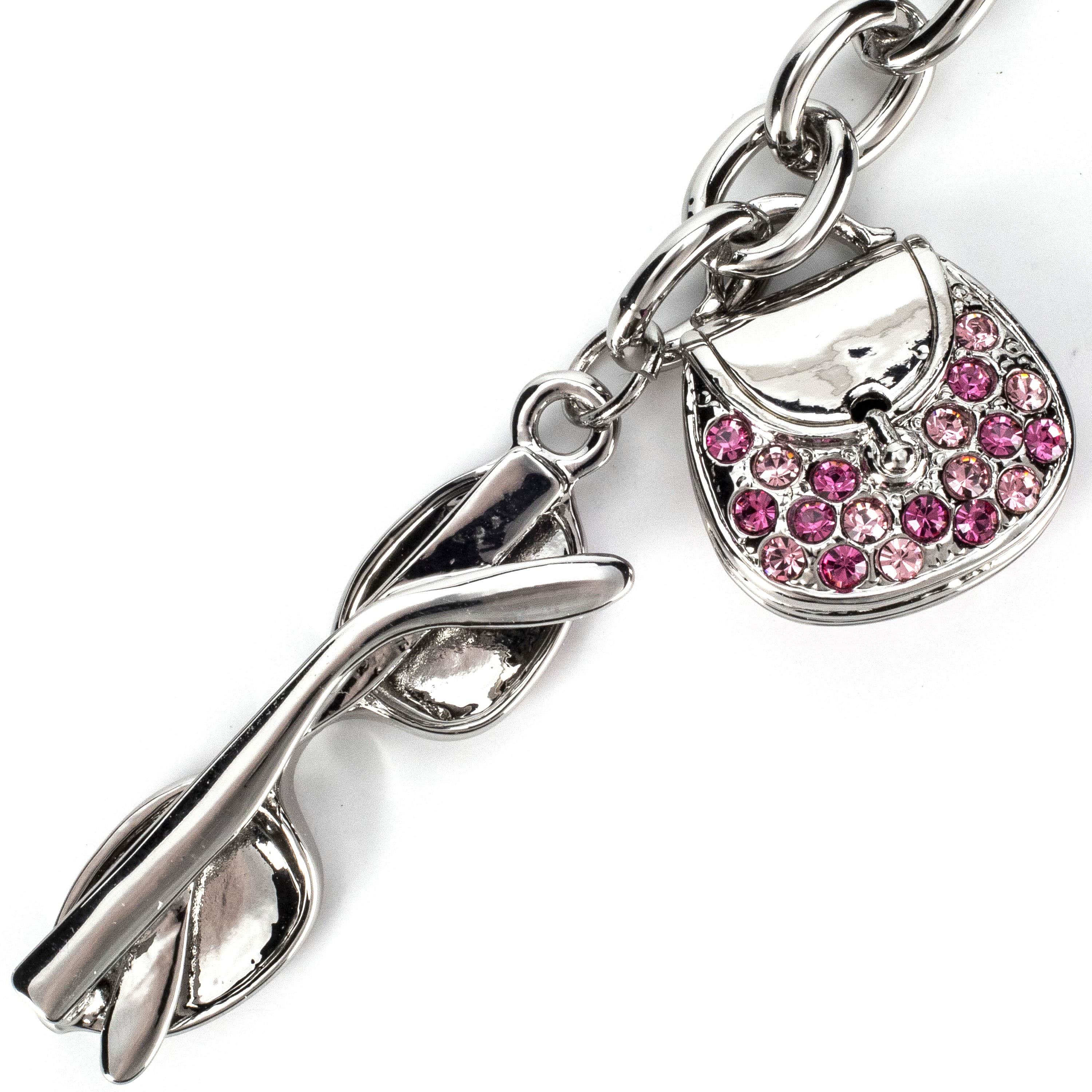 Kalifano Crystal Keychains Pink Glasses & Purse Keychain made with Swarovski Crystals SKC-035