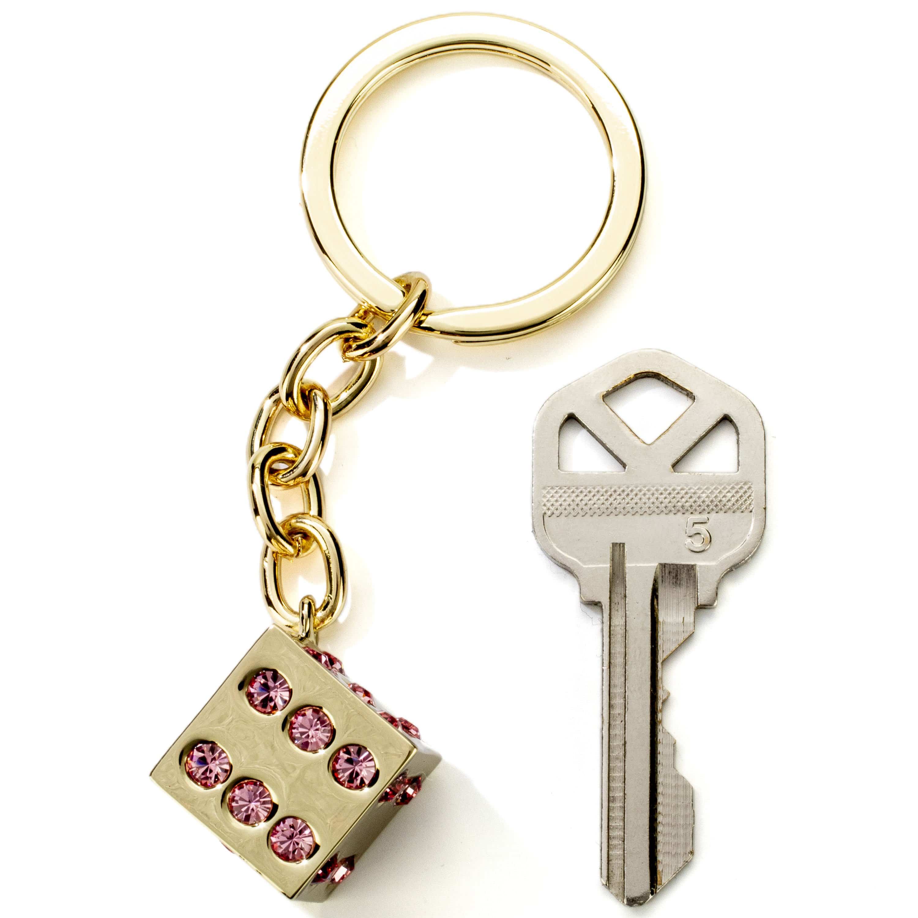 Kalifano Crystal Keychains Pink LV Dice with Gold keychain made with Swarovski Crystals SKC-135