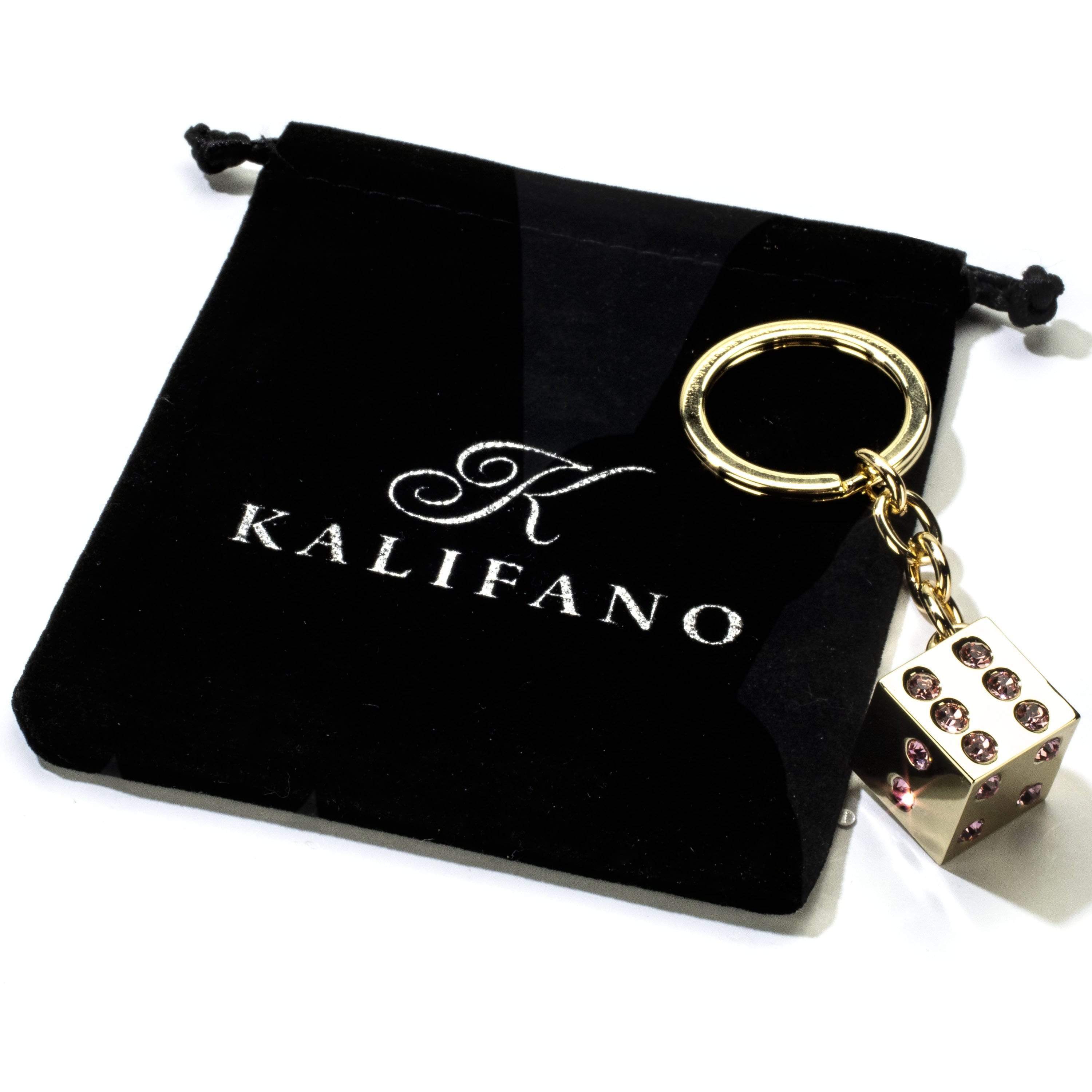 Kalifano Crystal Keychains Pink LV Dice with Gold keychain made with Swarovski Crystals SKC-135