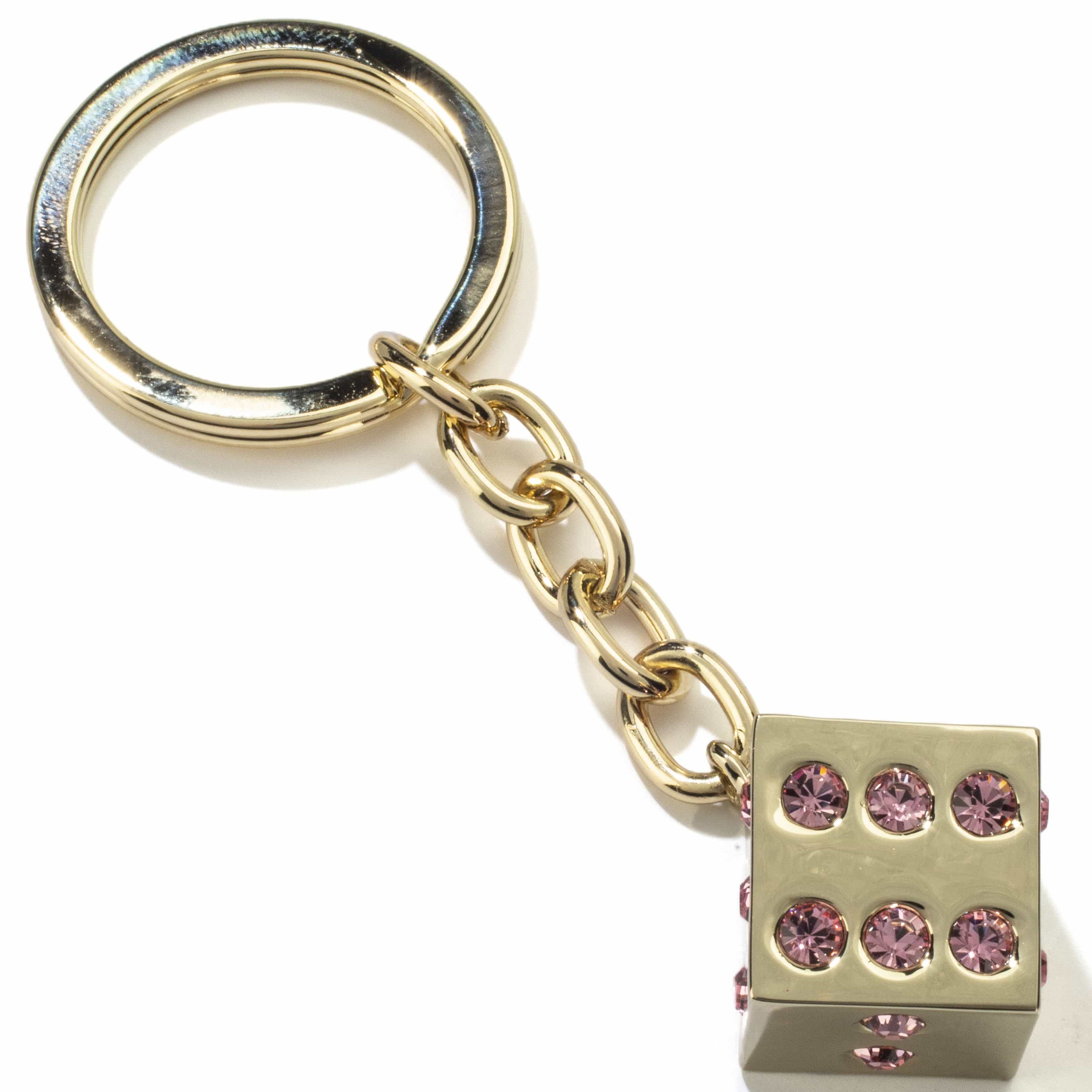 Kalifano Crystal Keychains Pink LV Dice with Gold keychain made with Swarovski Crystals SKC-135