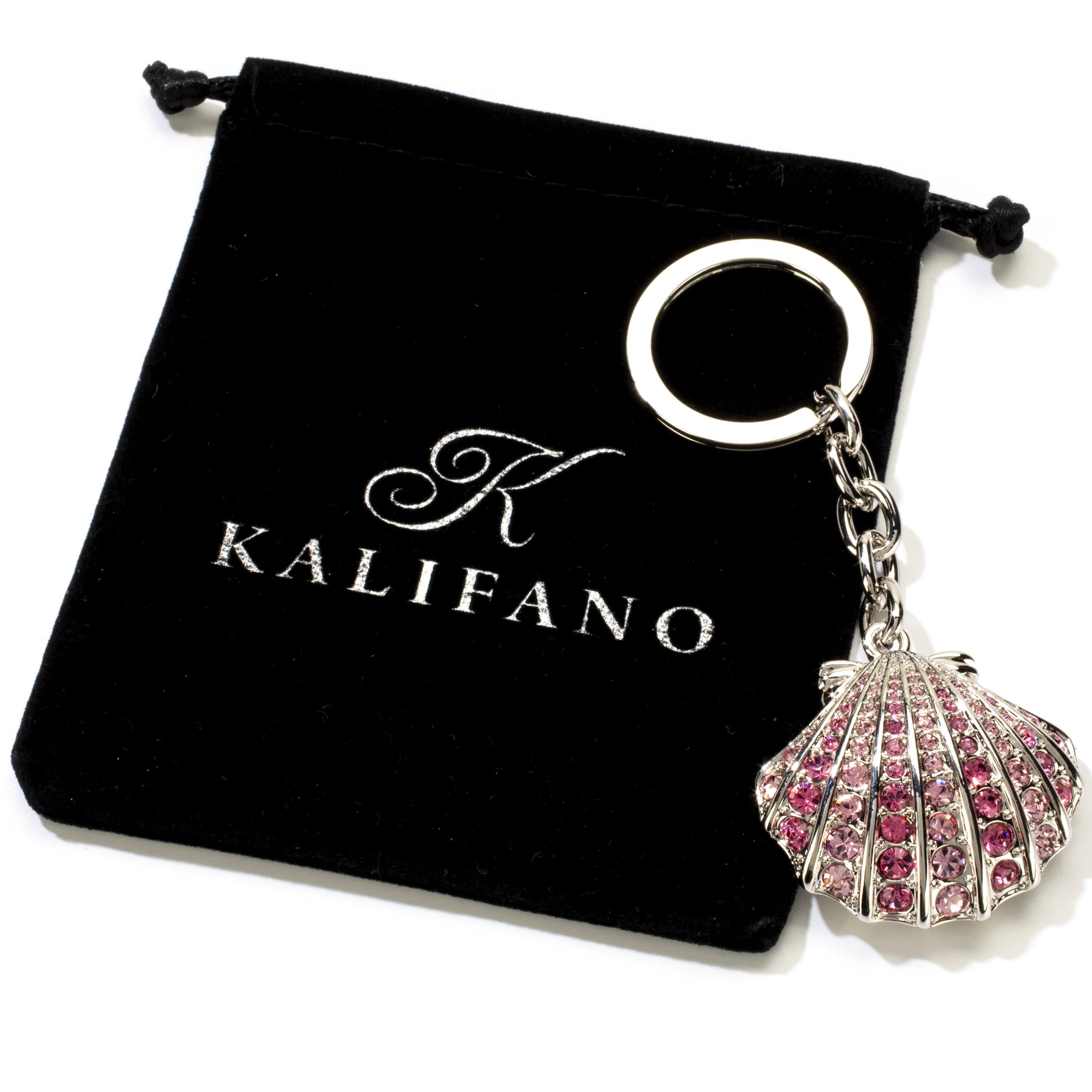 Kalifano Crystal Keychains Rose Clamshell Keychain made with Swarovski Crystals SKC-094