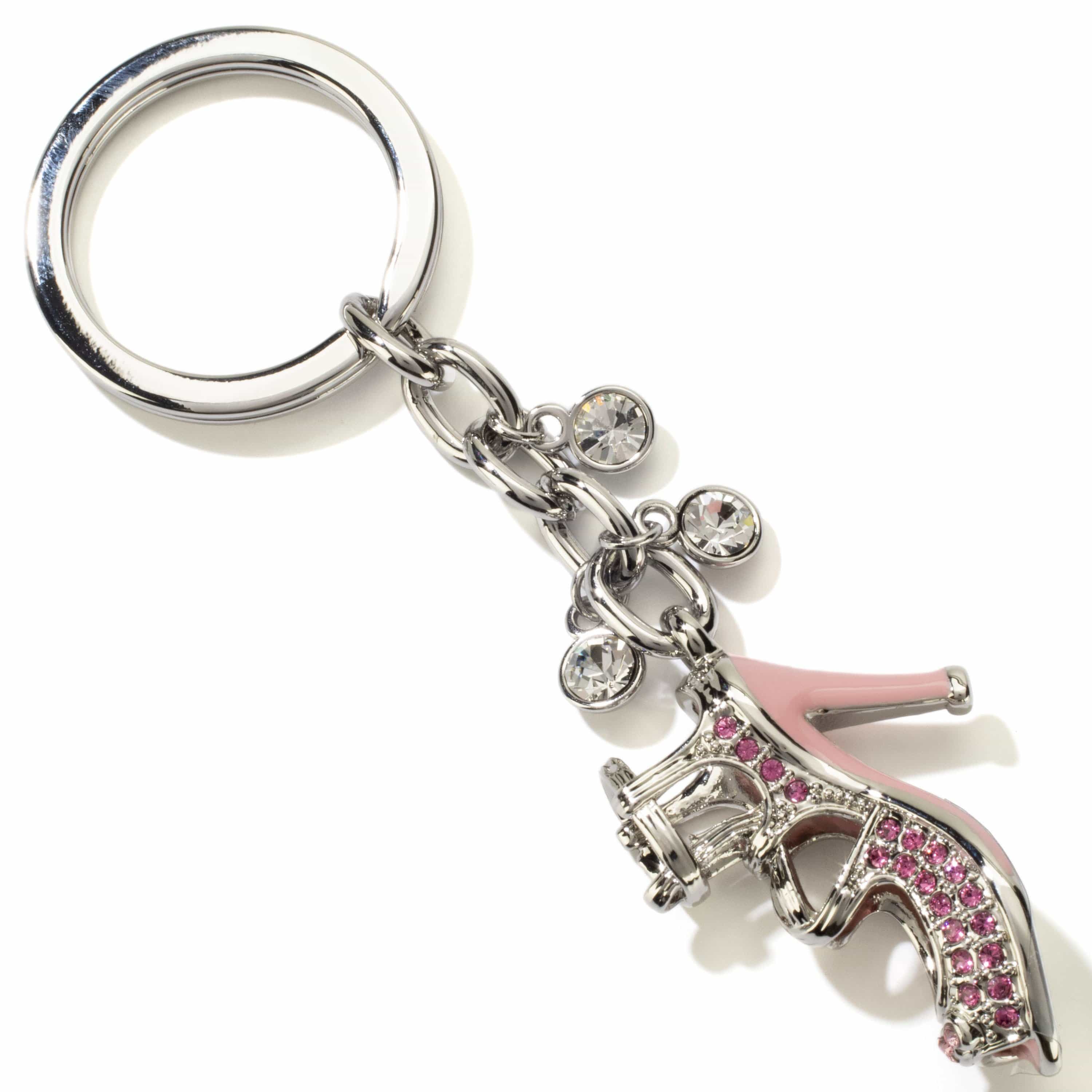 Kalifano Crystal Keychains Silver High Heels with Pink Stones Keychain made with Swarovski Crystals SKC-144