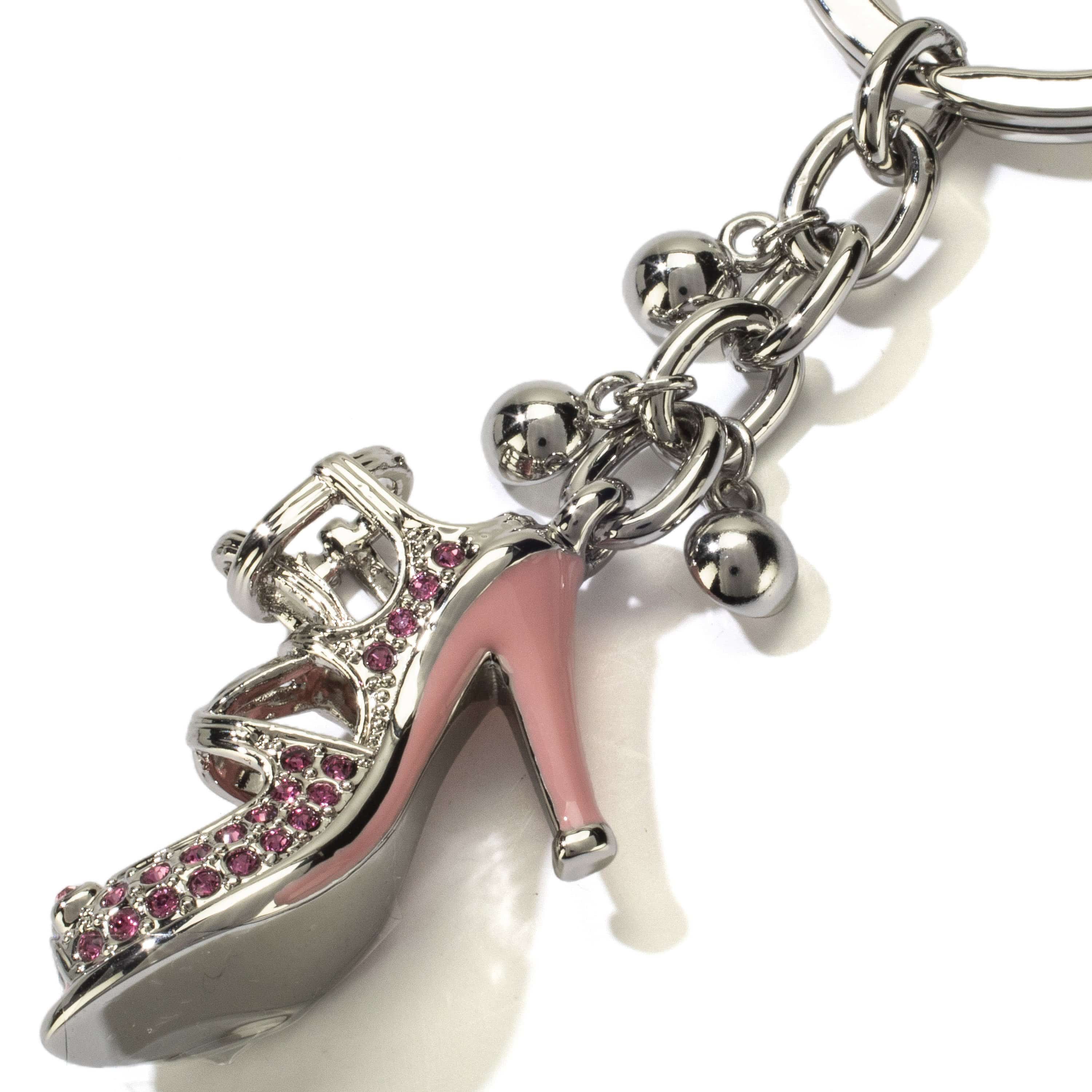 Kalifano Crystal Keychains Silver High Heels with Pink Stones Keychain made with Swarovski Crystals SKC-144