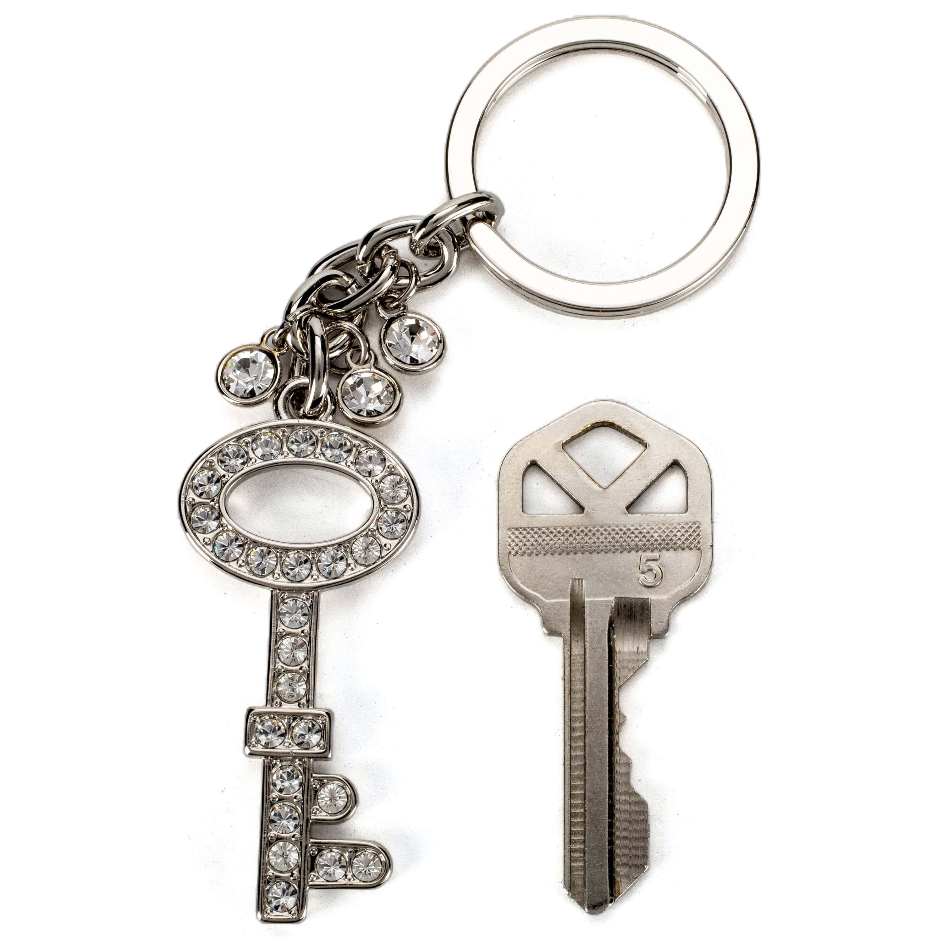 Kalifano Crystal Keychains Silver Key Two Keychain made with Swarovski Crystals SKC-140