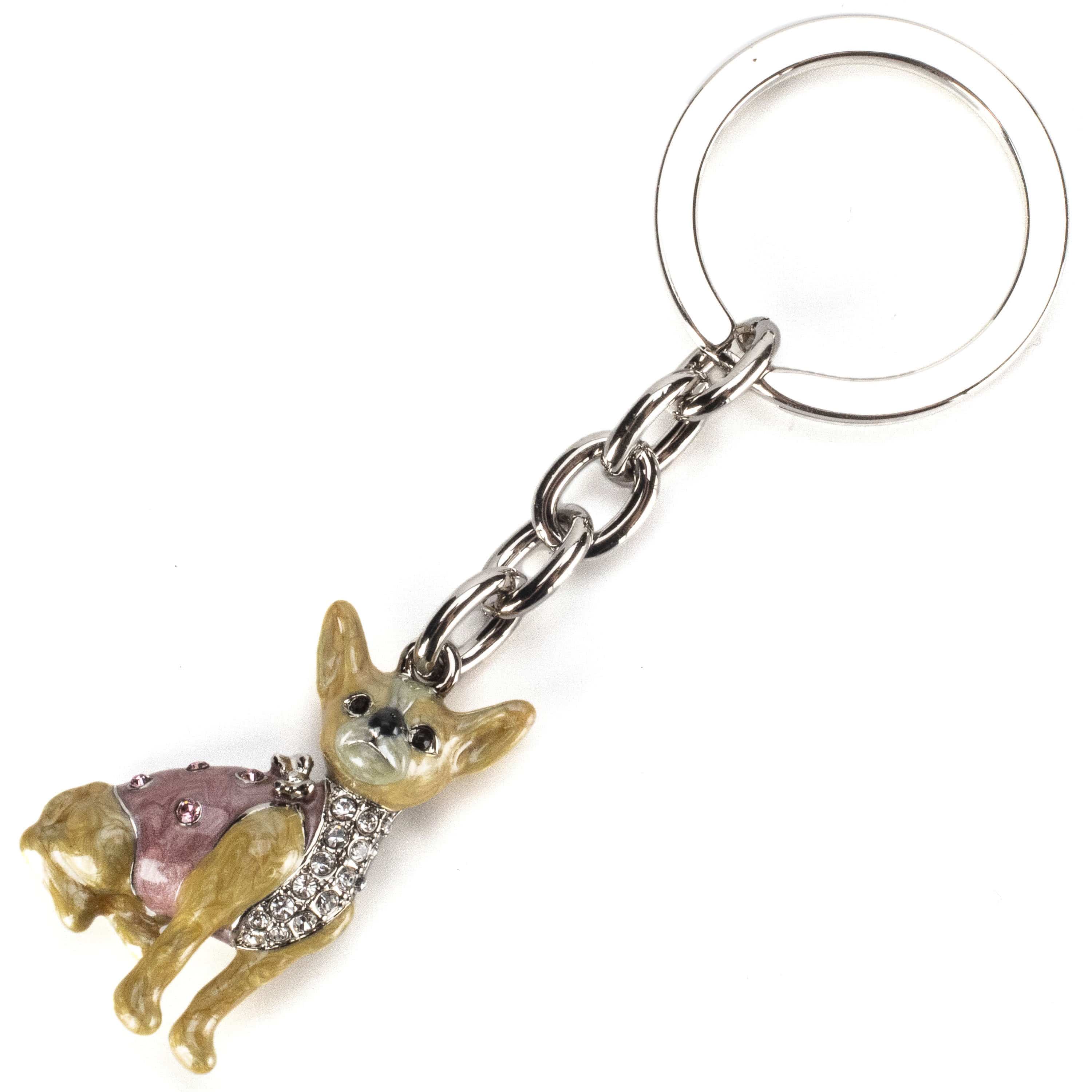 Kalifano Crystal Keychains White Chihuahua Keychain made with Swarovski Crystals SKC-061