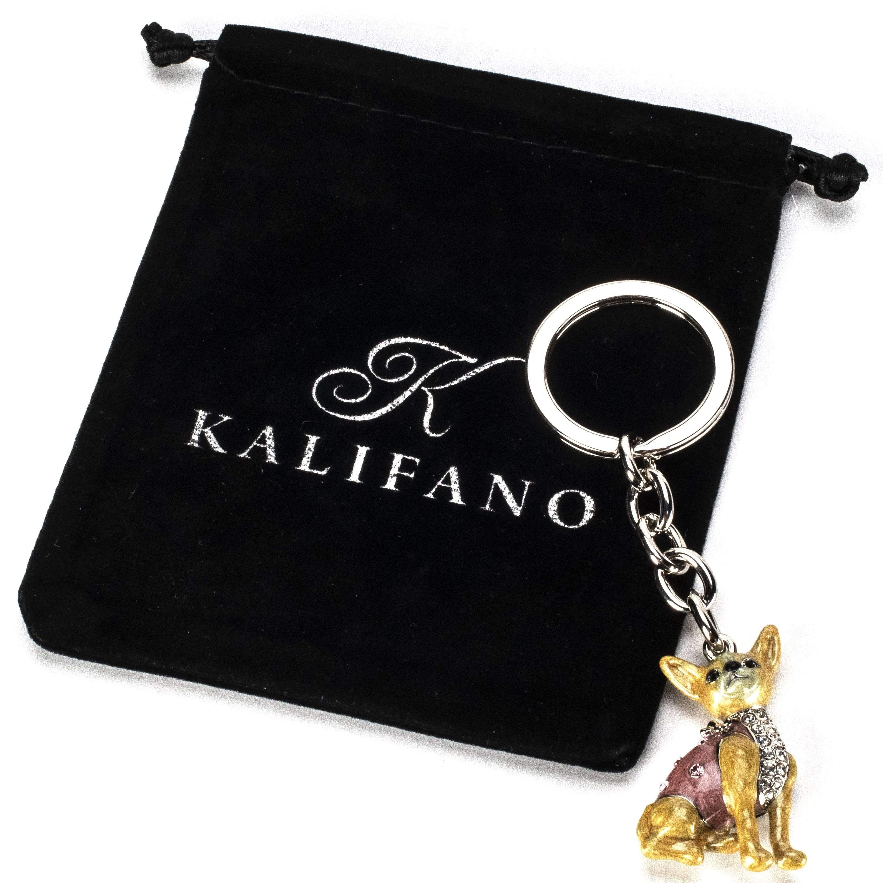 Kalifano Crystal Keychains White Chihuahua Keychain made with Swarovski Crystals SKC-061