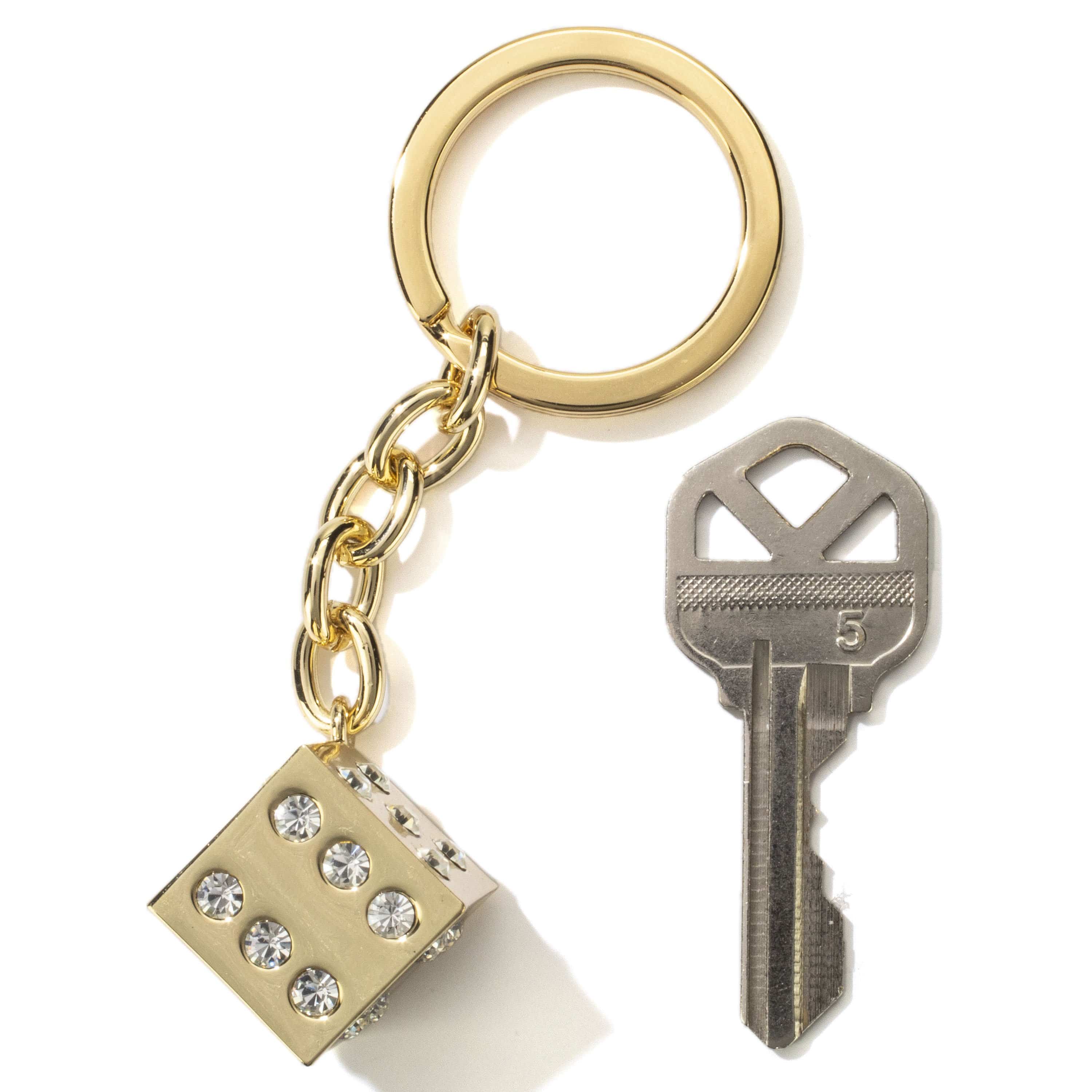 Kalifano Crystal Keychains White Dice with Gold Keychain made with Swarovski Crystals SKC-133
