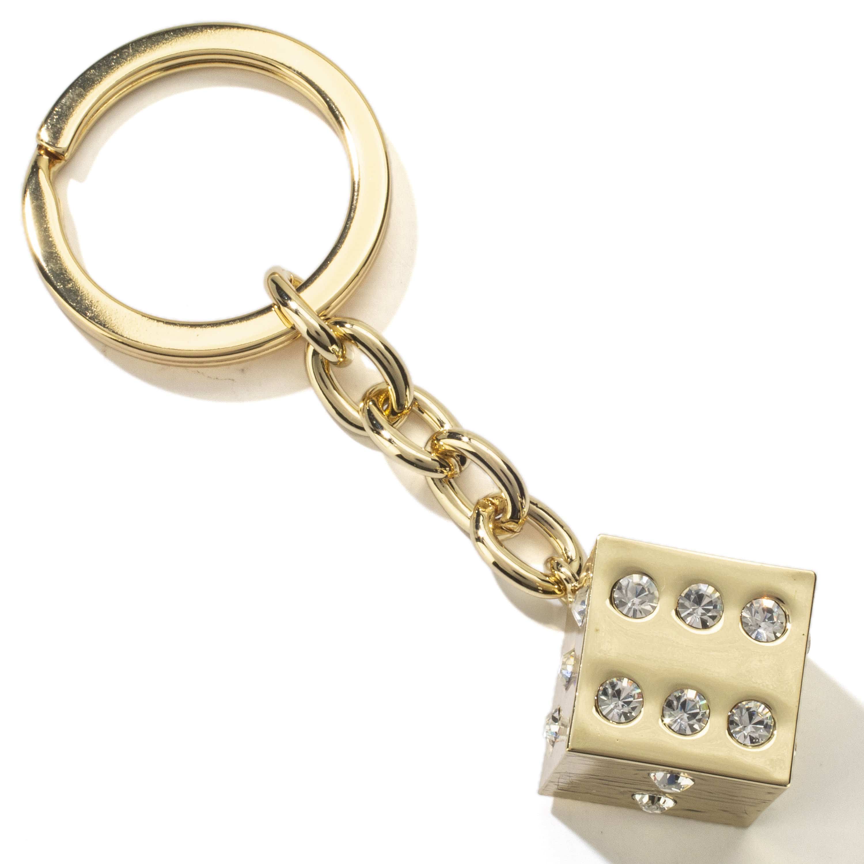 Kalifano Crystal Keychains White Dice with Gold Keychain made with Swarovski Crystals SKC-133