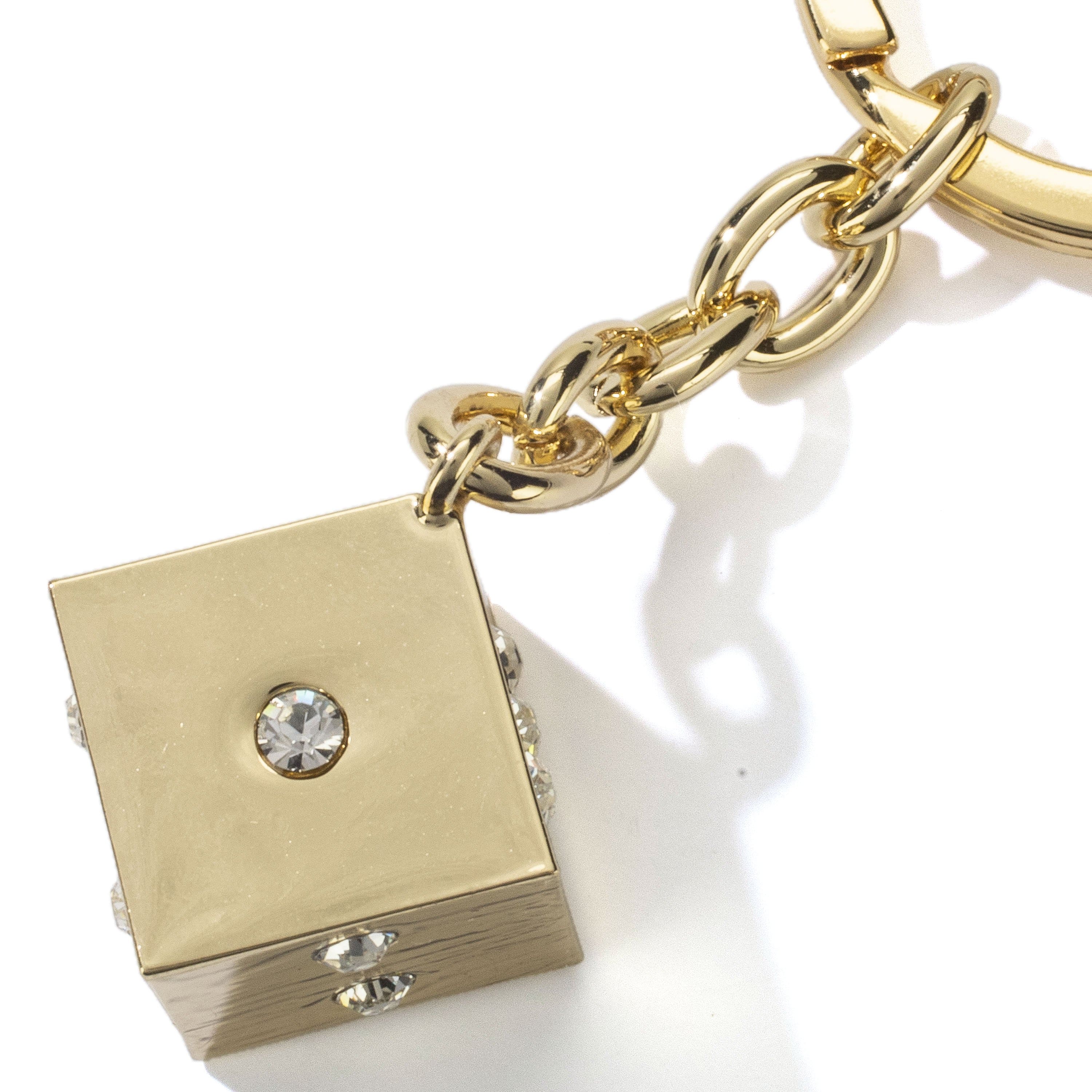 Kalifano Crystal Keychains White Dice with Gold Keychain made with Swarovski Crystals SKC-133