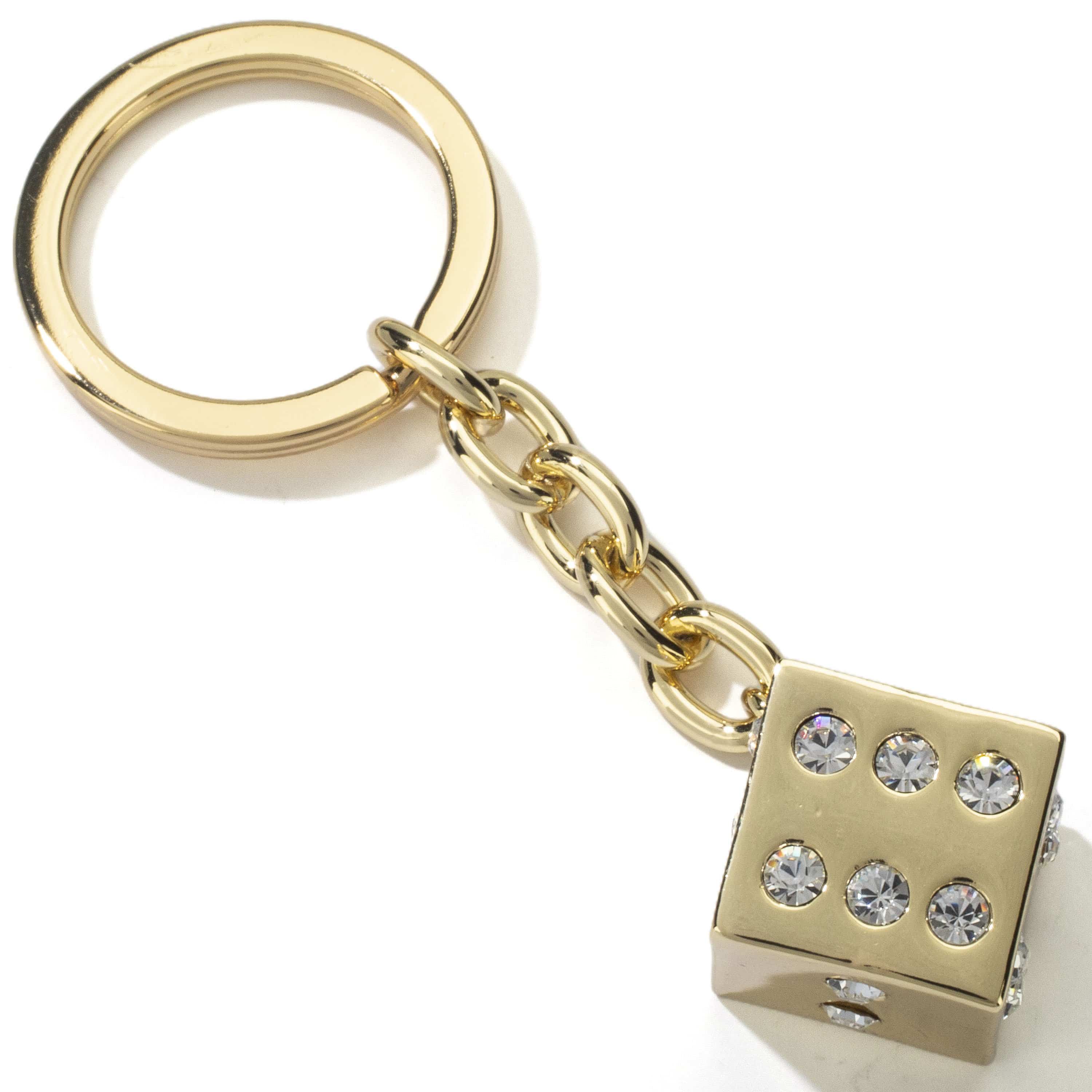 Kalifano Crystal Keychains White LV Dice with Gold Keychain made with Swarovski Crystals SKC-134