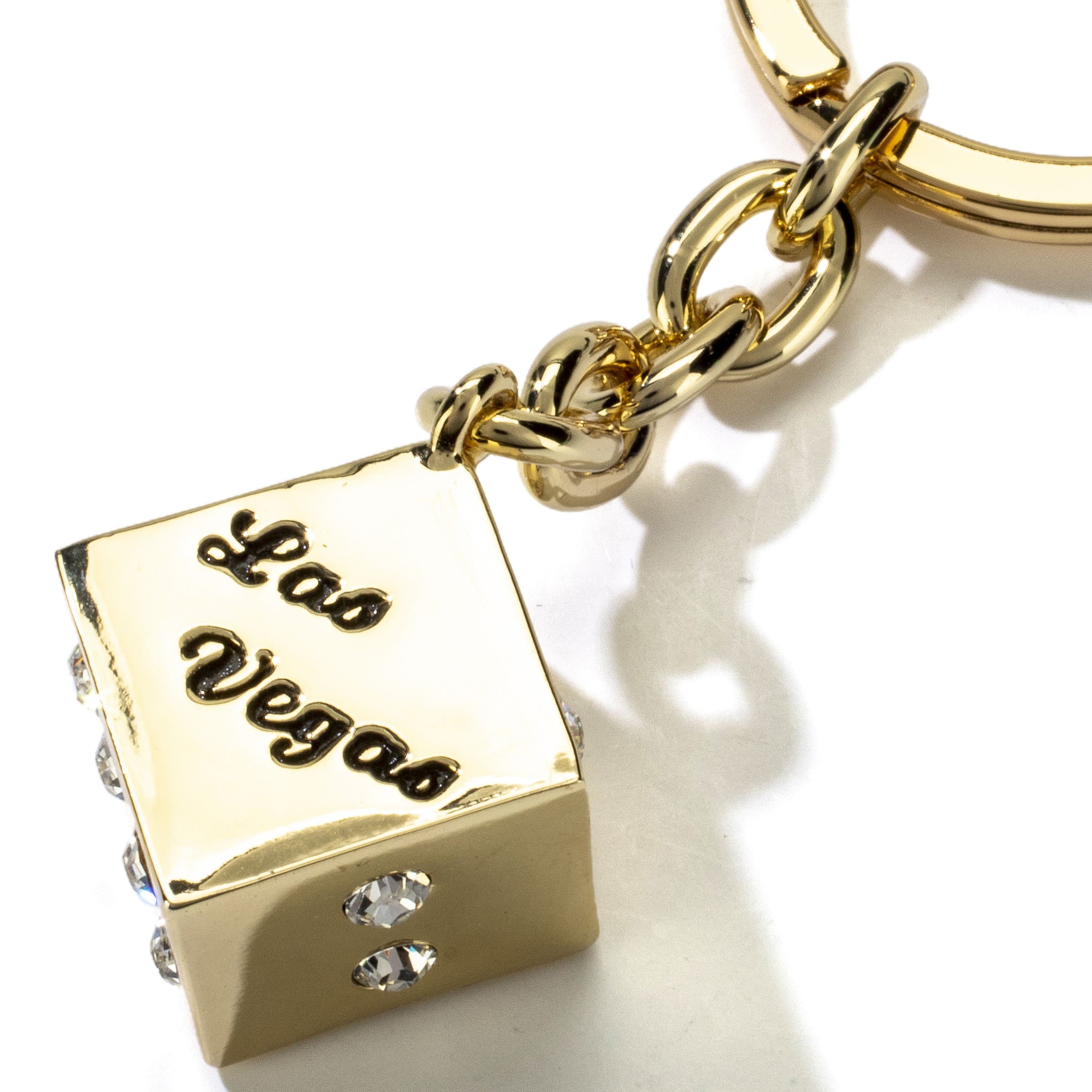 Kalifano Crystal Keychains White LV Dice with Gold Keychain made with Swarovski Crystals SKC-134