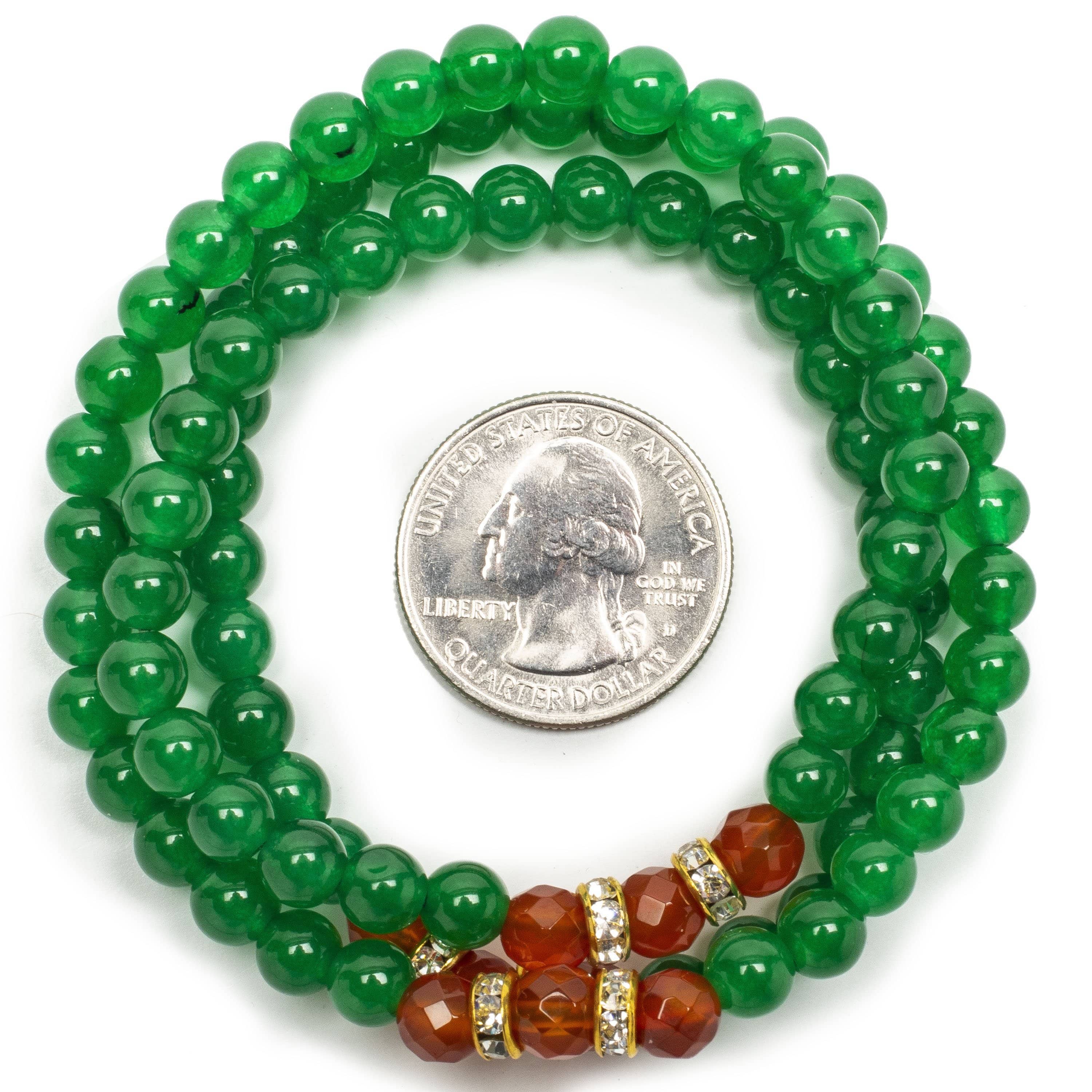 Kalifano Gemstone Bracelets Aventurine 6mm Beads with Carnelian and Gold Color Crystal Accent Beads Triple Wrap Elastic Gemstone Bracelet WHITE-BGI3-054