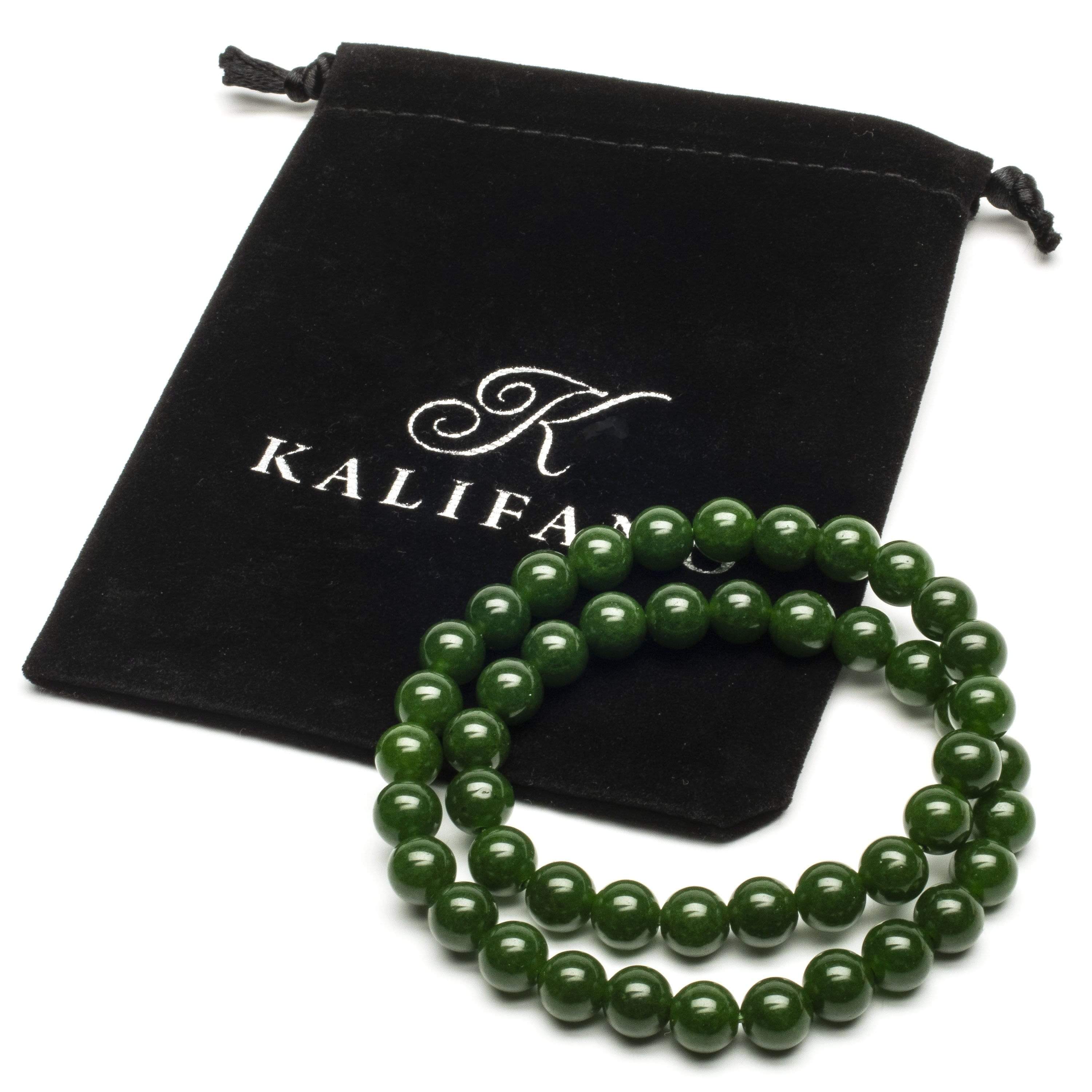 Kalifano Gemstone Bracelets Aventurine 8mm Beads Double Wrap Elastic Gemstone Bracelet WHITE-BGI2-030