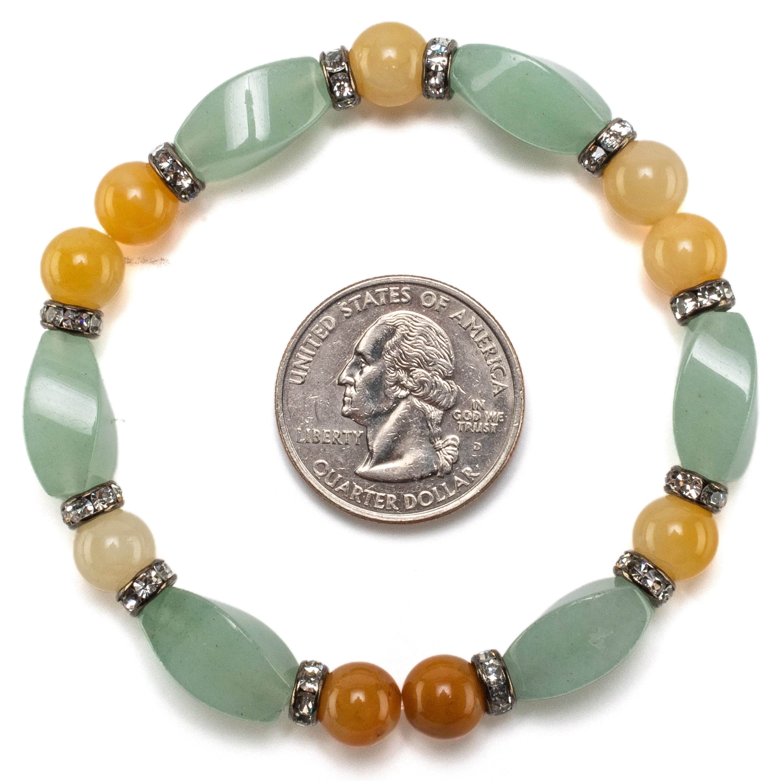 Kalifano Gemstone Bracelets Aventurine Twisted Bead and Round Butter Jade with Crystal Accent Beads Gemstone Elastic Bracelet BLUE-BGP-019