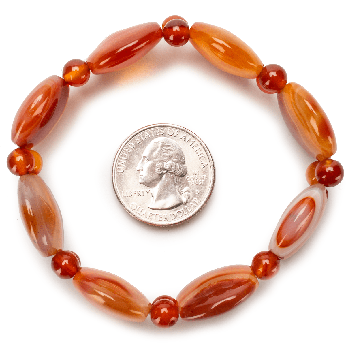 Kalifano Gemstone Bracelets Banded Carnelian Gemstone Elastic Bracelet RED-BGP-013