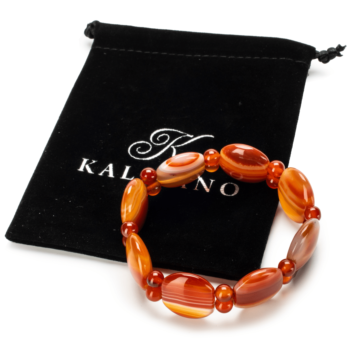 Kalifano Gemstone Bracelets Banded Carnelian Gemstone Elastic Bracelet RED-BGP-013
