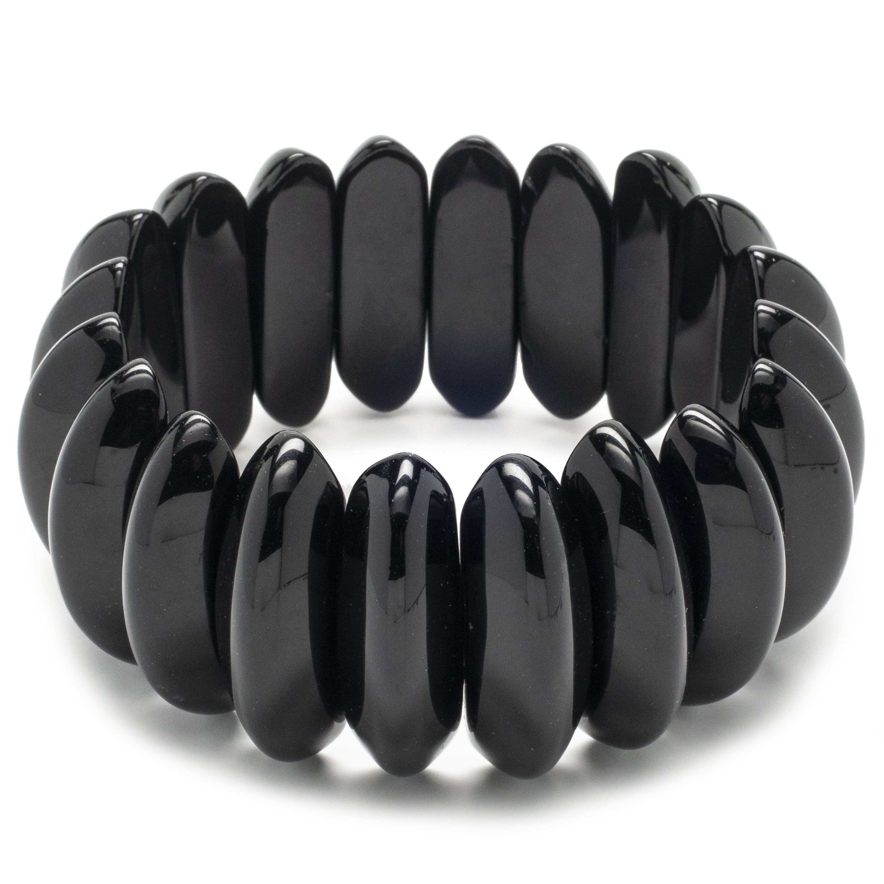 Kalifano Gemstone Bracelets Black Agate Stretch Natural Gemstone Bracelet GOLD-BGP-023