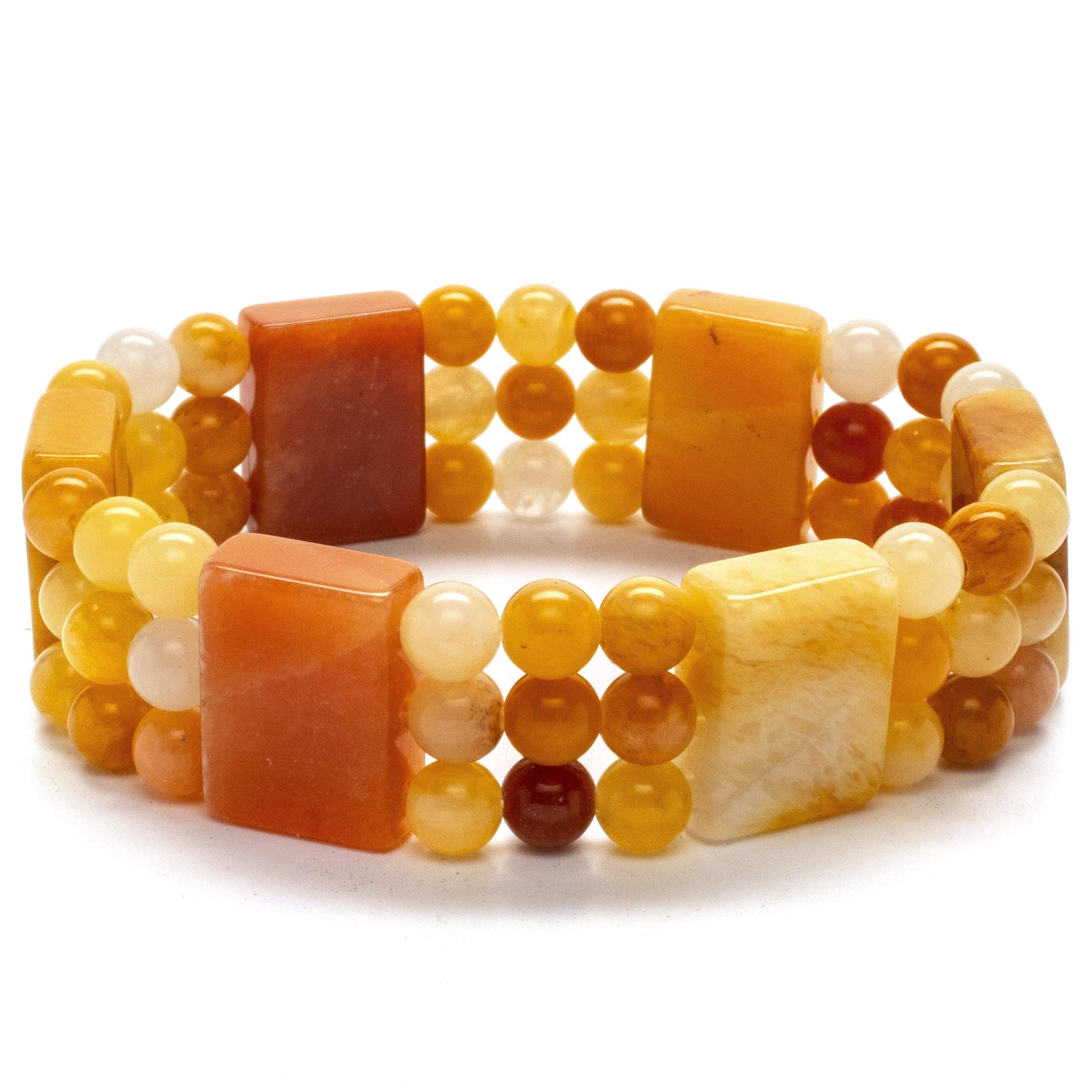 Kalifano Gemstone Bracelets Butter Jade Rectangular and Circular Bead Gemstone Bracelet WHITE-BGP-001