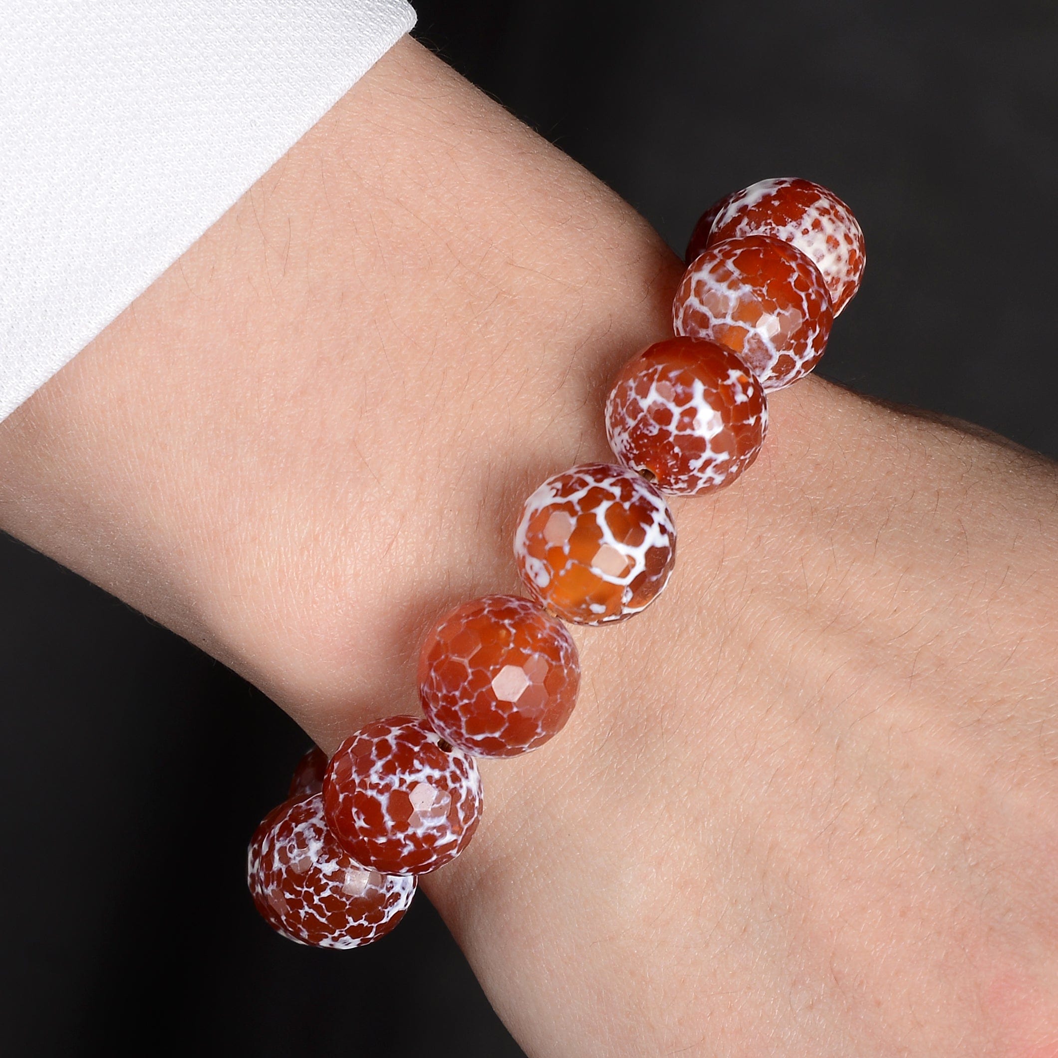 Kalifano Gemstone Bracelets Carnelian Faceted Natural Gemstone Large Bead Elastic Bracelet GOLD-BGP-061