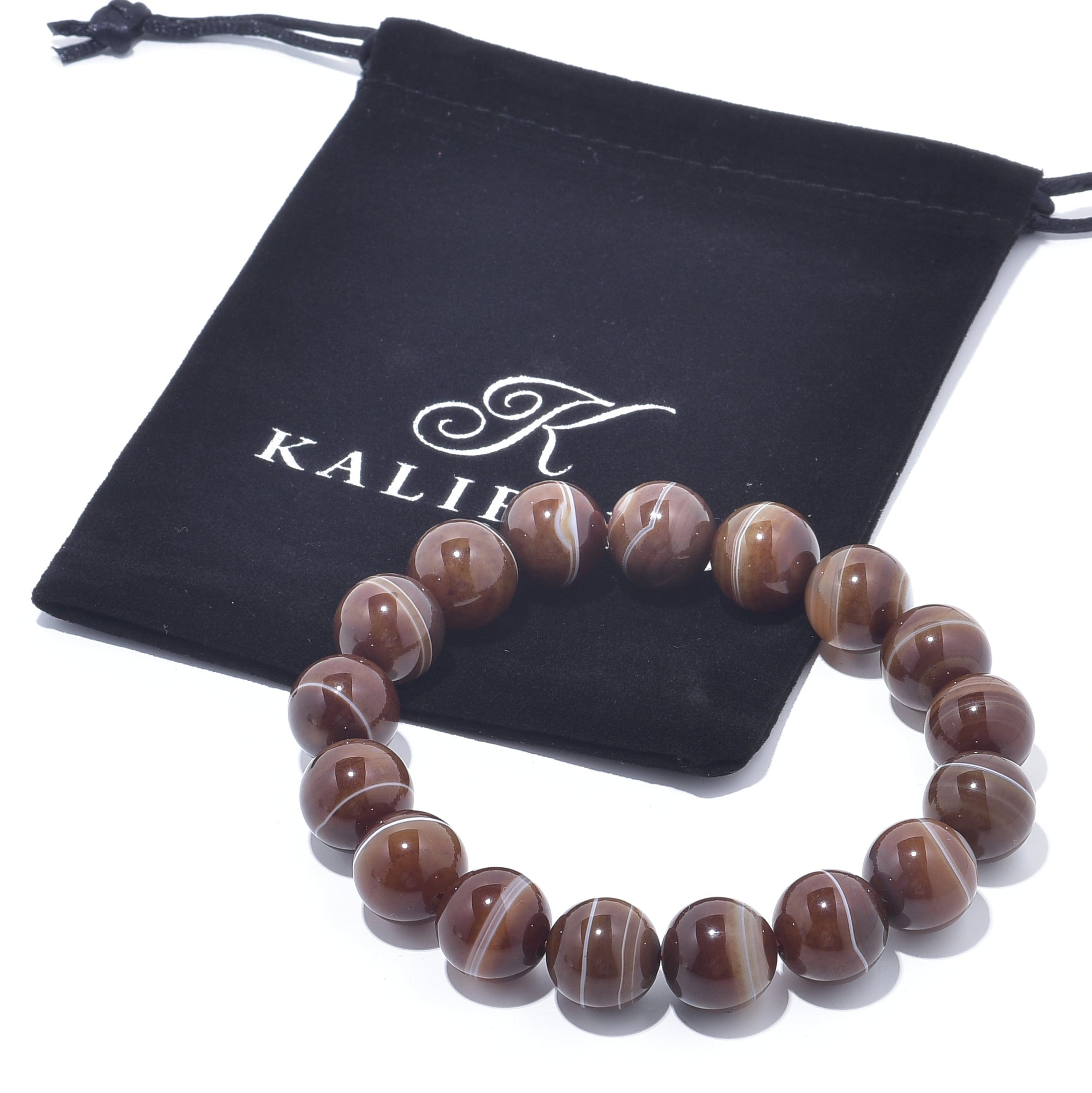 Kalifano Gemstone Bracelets Espresso Agate Natural Gemstone Bead Elastic Bracelet BLACK-BGP-035