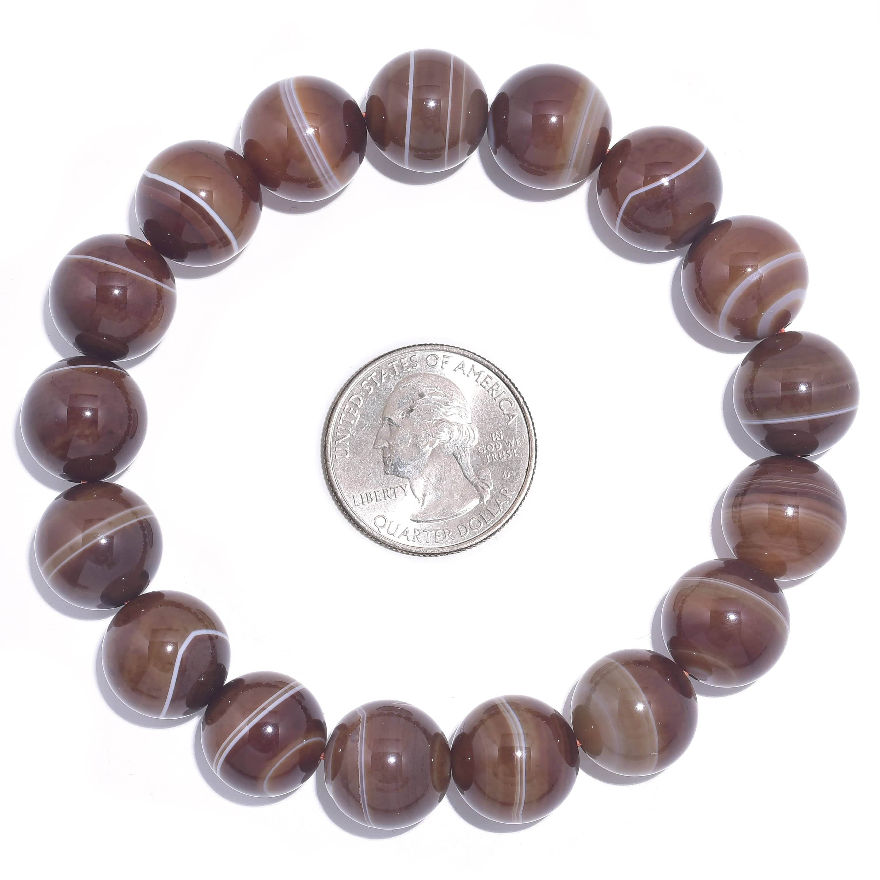 Kalifano Gemstone Bracelets Espresso Agate Natural Gemstone Bead Elastic Bracelet BLACK-BGP-035