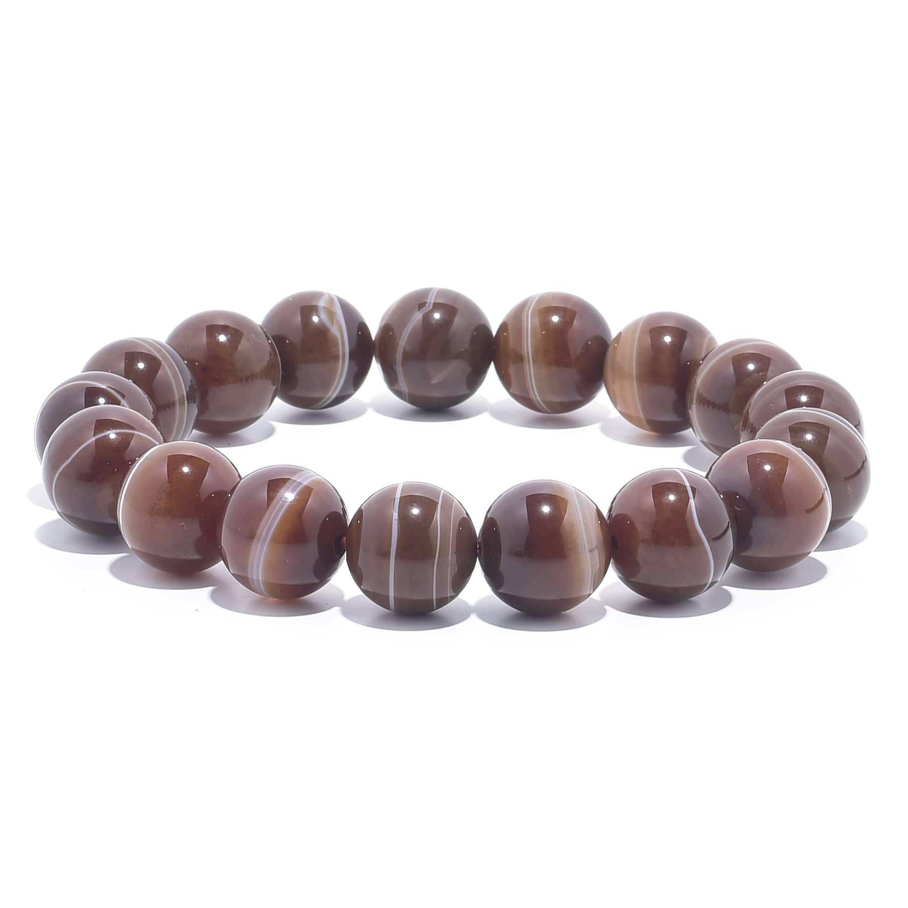 Kalifano Gemstone Bracelets Espresso Agate Natural Gemstone Bead Elastic Bracelet BLACK-BGP-035
