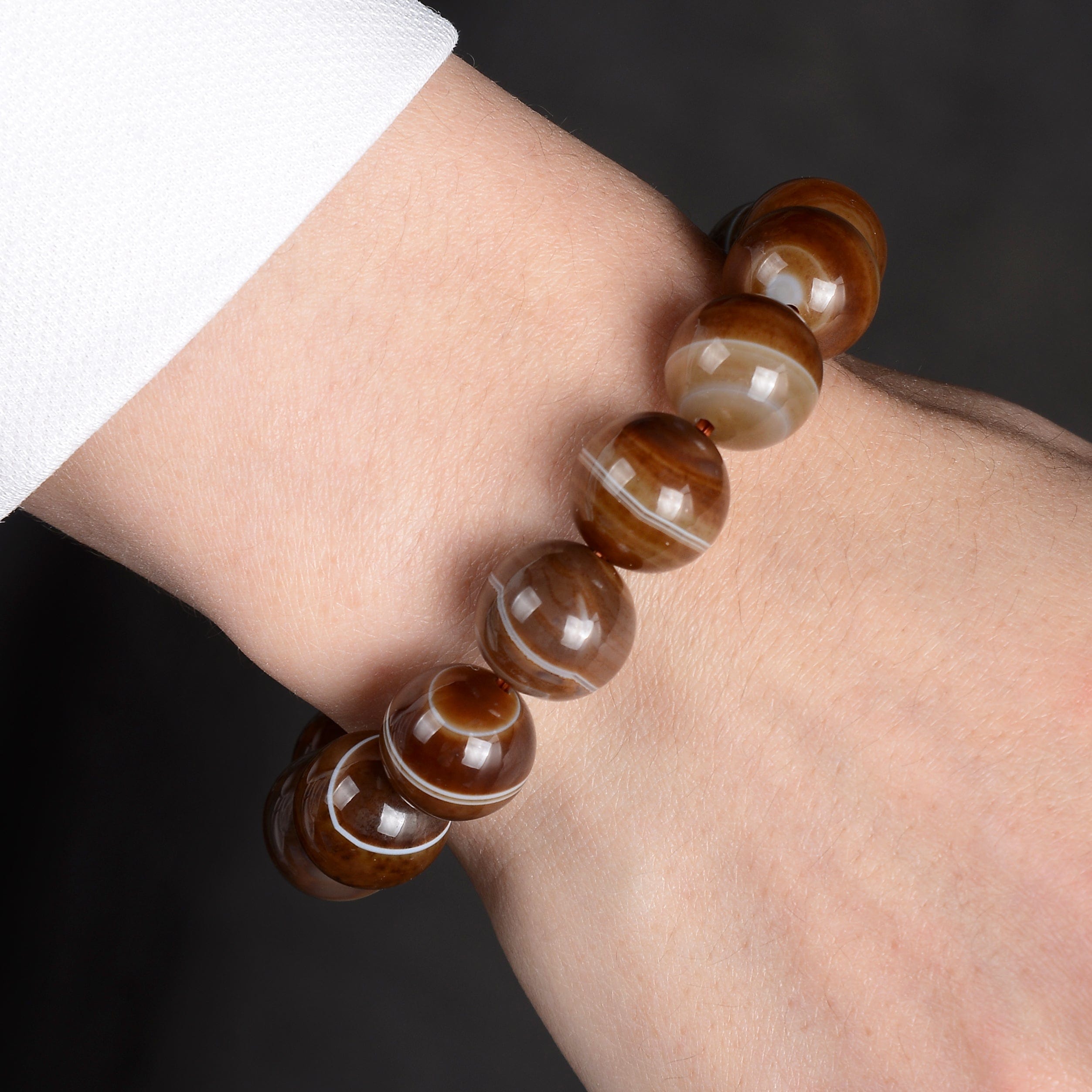 Kalifano Gemstone Bracelets Espresso Agate Natural Gemstone Bead Elastic Bracelet BLACK-BGP-035