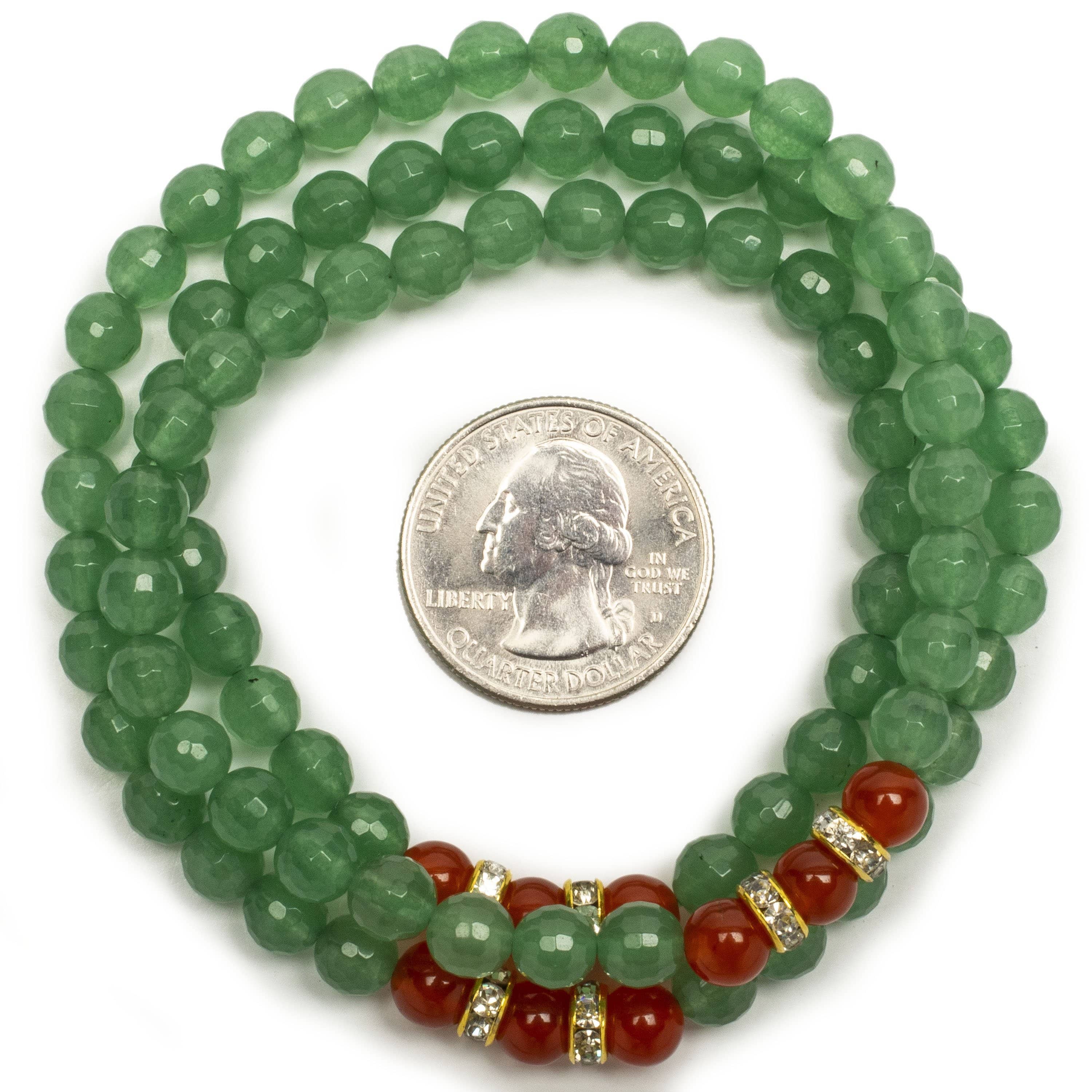 Kalifano Gemstone Bracelets Faceted Aventurine 6mm Beads with Carnelian and Gold Crystal Accent Beads Triple Wrap Elastic Gemstone Bracelet WHITE-BGI3-050