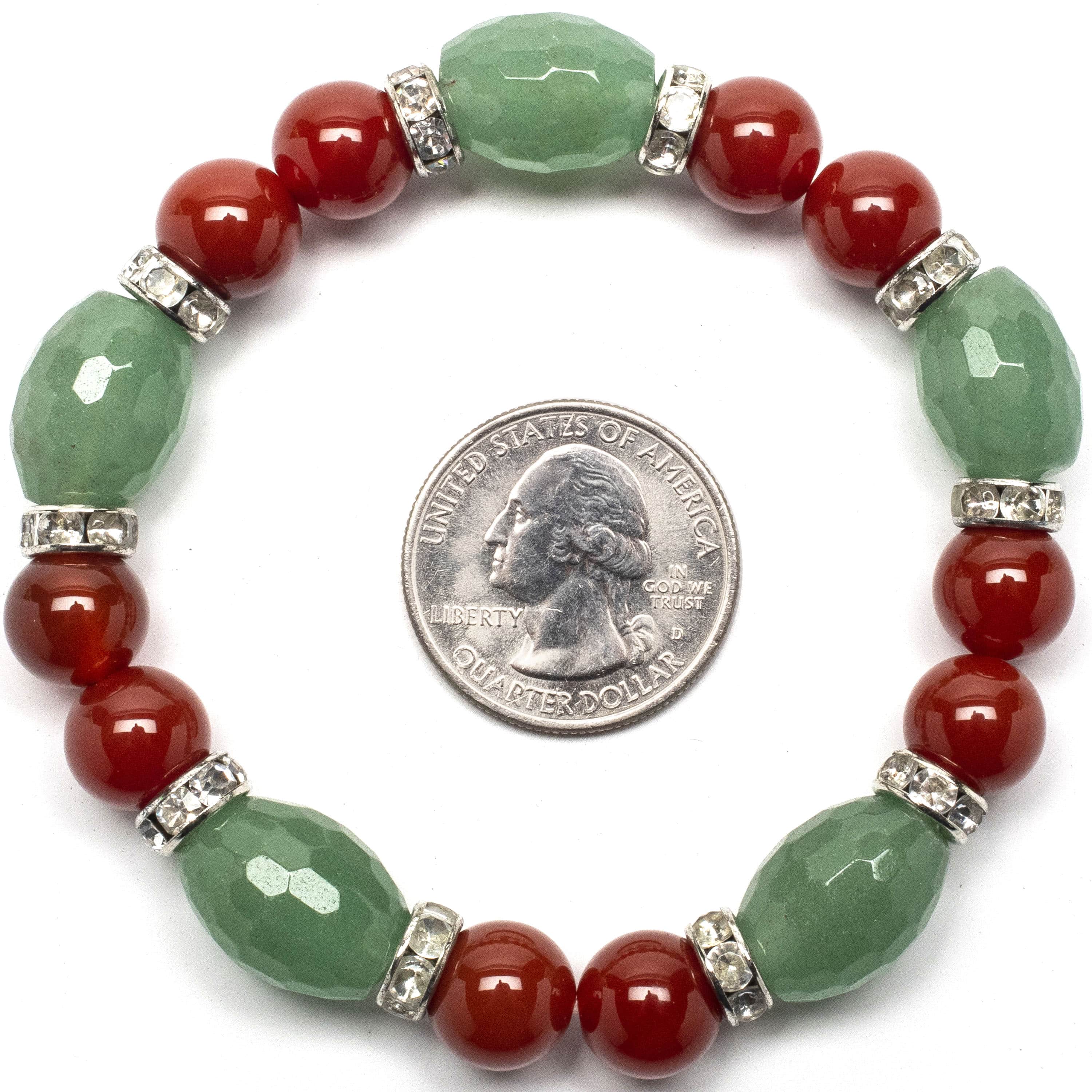Kalifano Gemstone Bracelets Faceted Aventurine and Round Carnelian with Crystal Accents Gemstone Elastic Bracelet WHITE-BGP-034