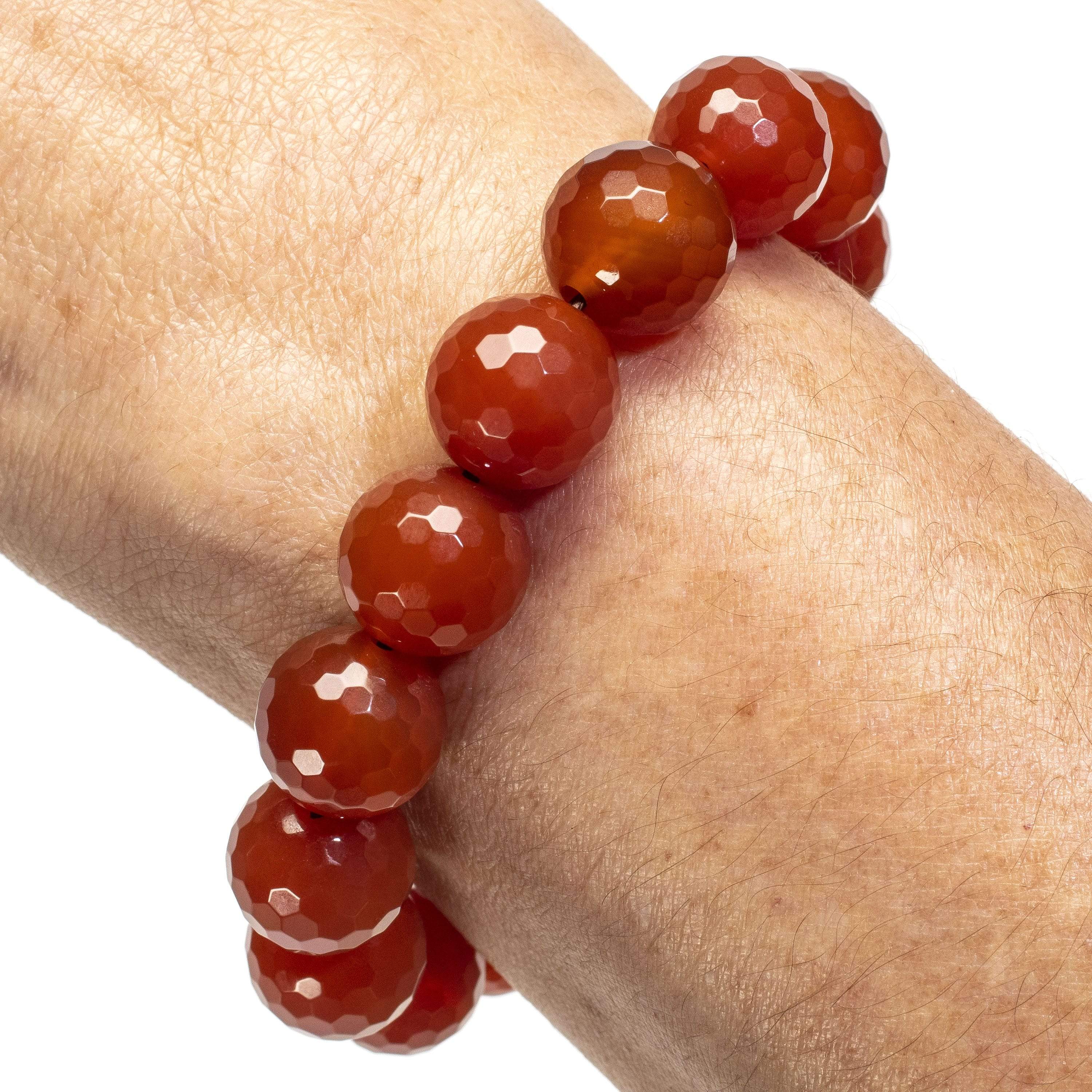 Kalifano Gemstone Bracelets Faceted Carnelian 14mm Gemstone Bead Elastic Bracelet WHITE-BGP-047