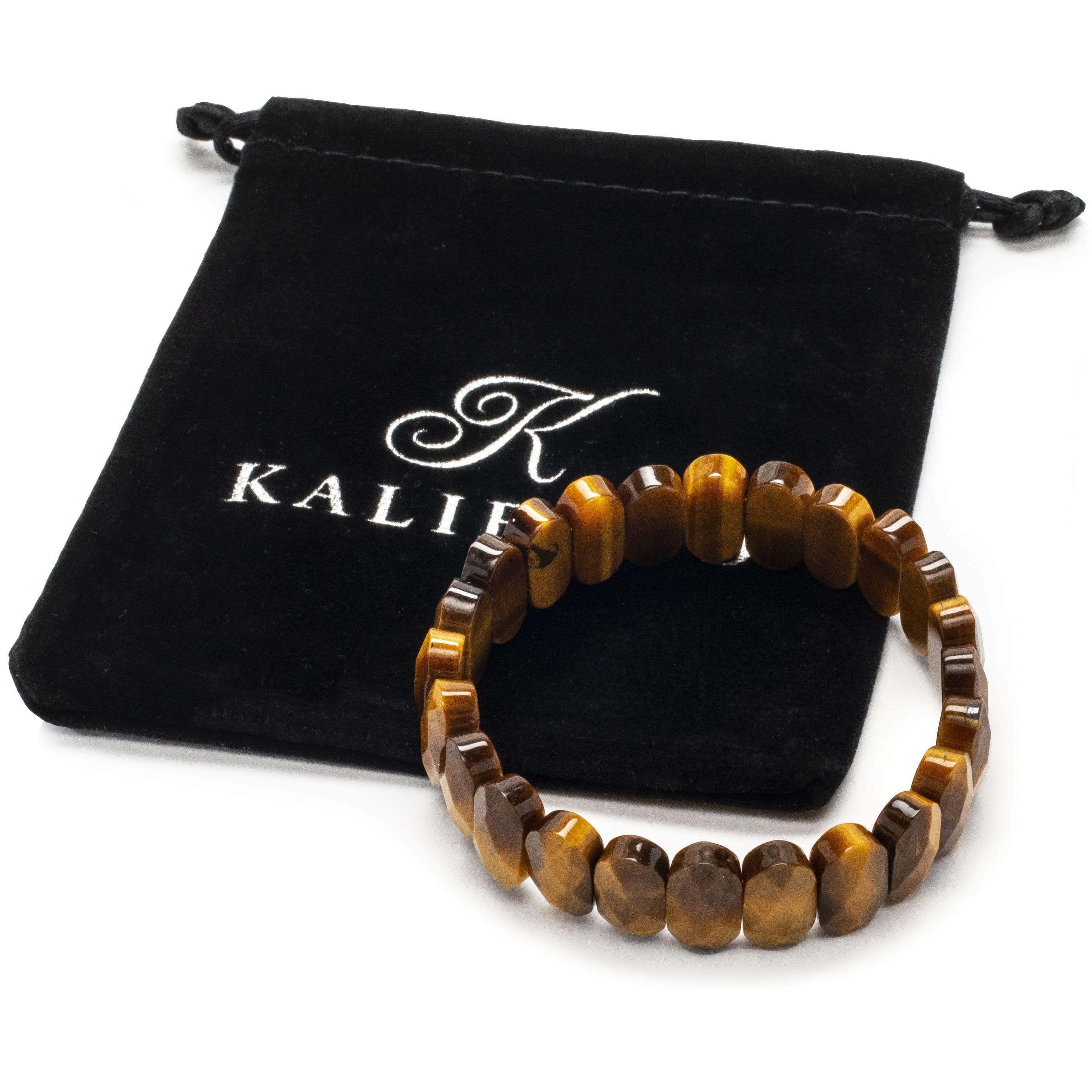 Kalifano Gemstone Bracelets Faceted Oval Tiger Eye Gemstone Elastic Bracelet RED-BGP-029