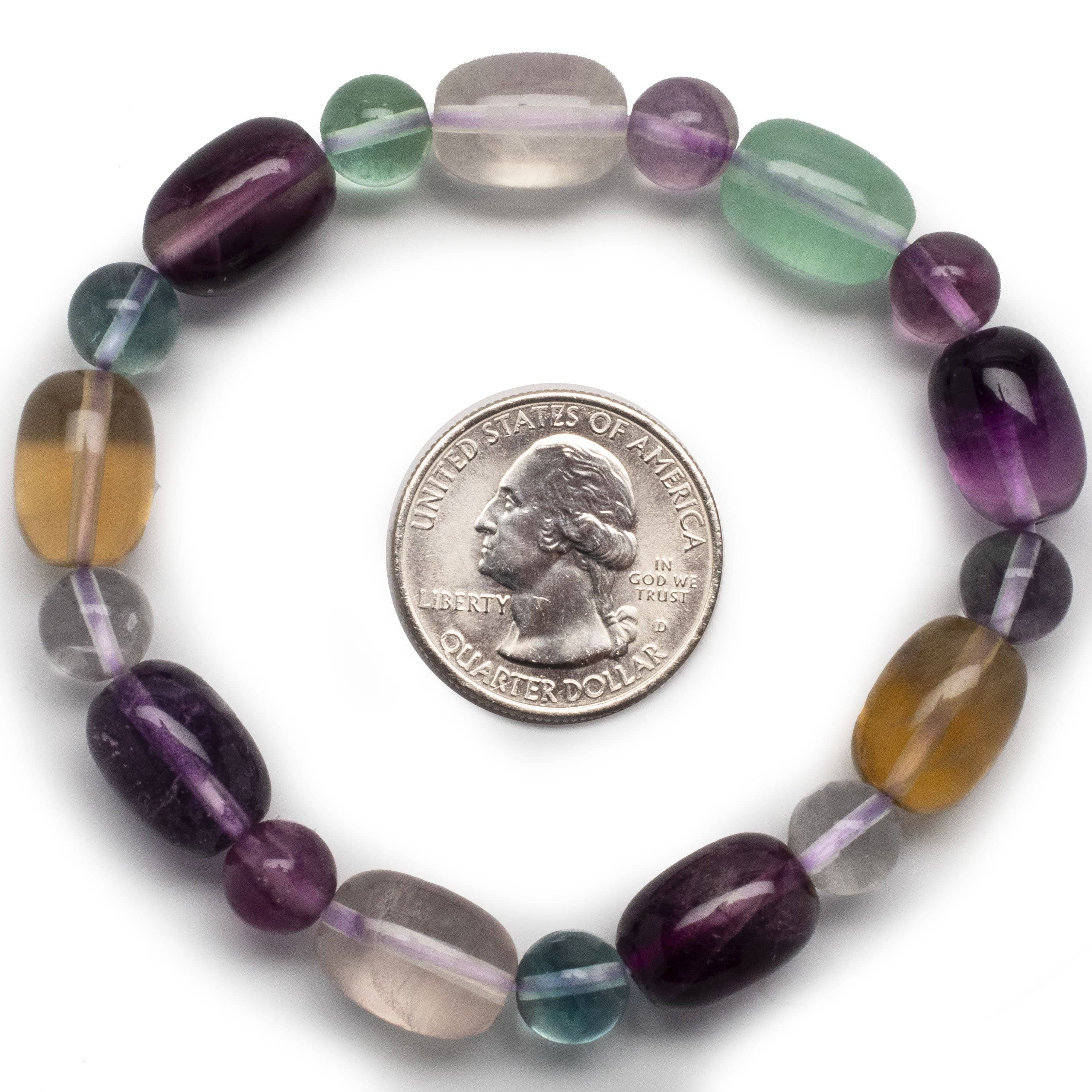 Kalifano Gemstone Bracelets Fluorite Oval and 8mm Natural Gemstone Bead Elastic Bracelet GOLD-BGP-030