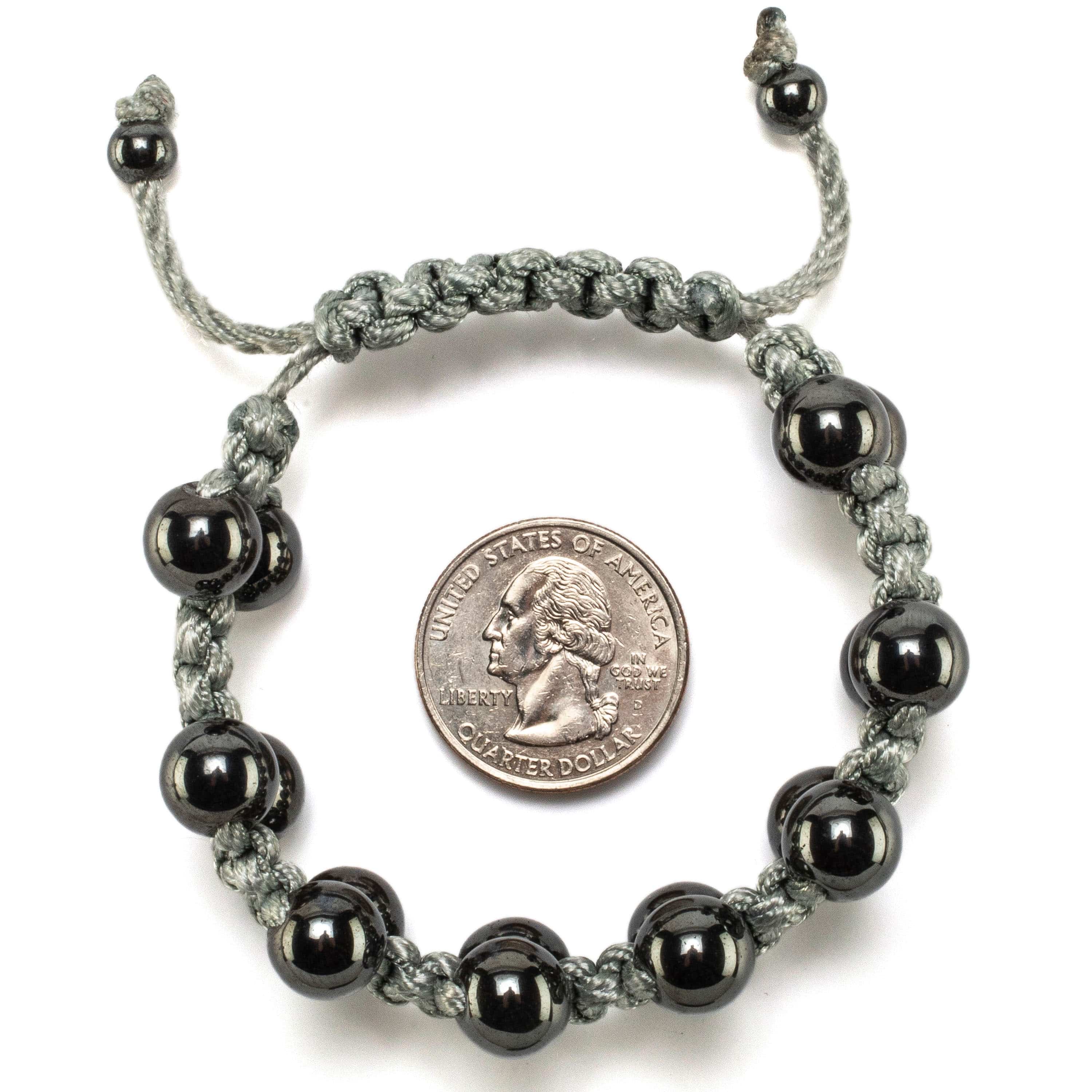 Kalifano Gemstone Bracelets Hematite 10mm Beads Double Layer Grey Rope Adjustable Bracelet BLUE-BGP-045