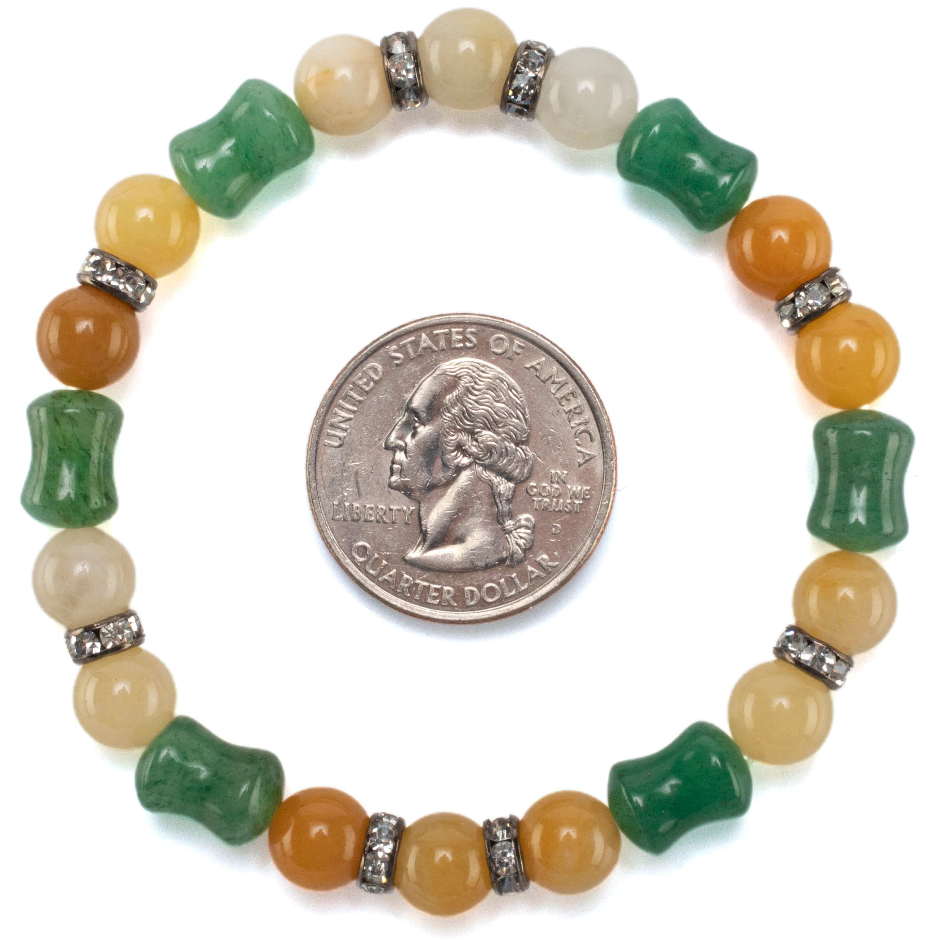 Kalifano Gemstone Bracelets Hourglass Aventurine Bead and Round Butter Jade with Crystal Accent Beads Gemstone Elastic Bracelet BLUE-BGP-016